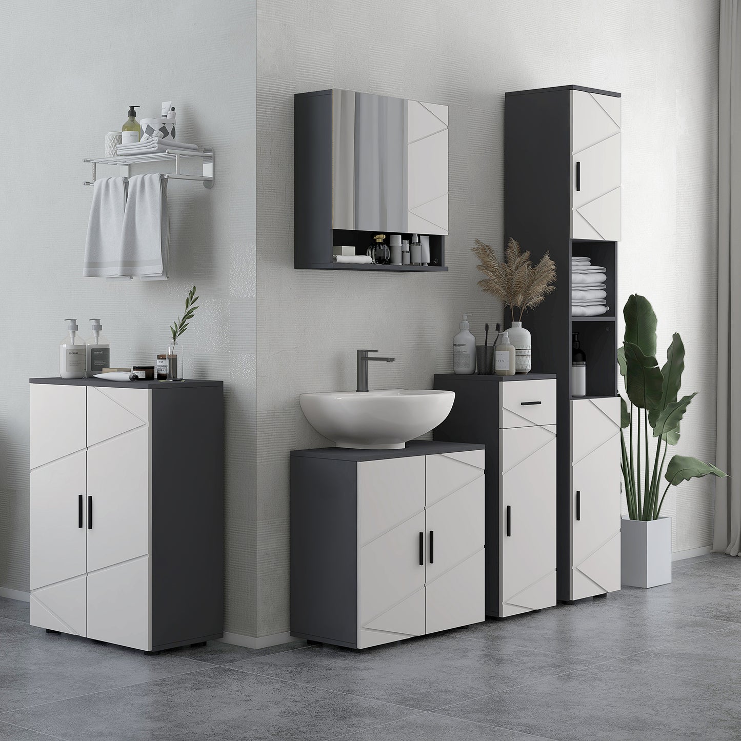 kleankin Small Bathroom Cabinet Bathroom Storage Cabinet with 2Doors Cupboard 2 Adjustable Shelves and Soft Close Mechanism Grey