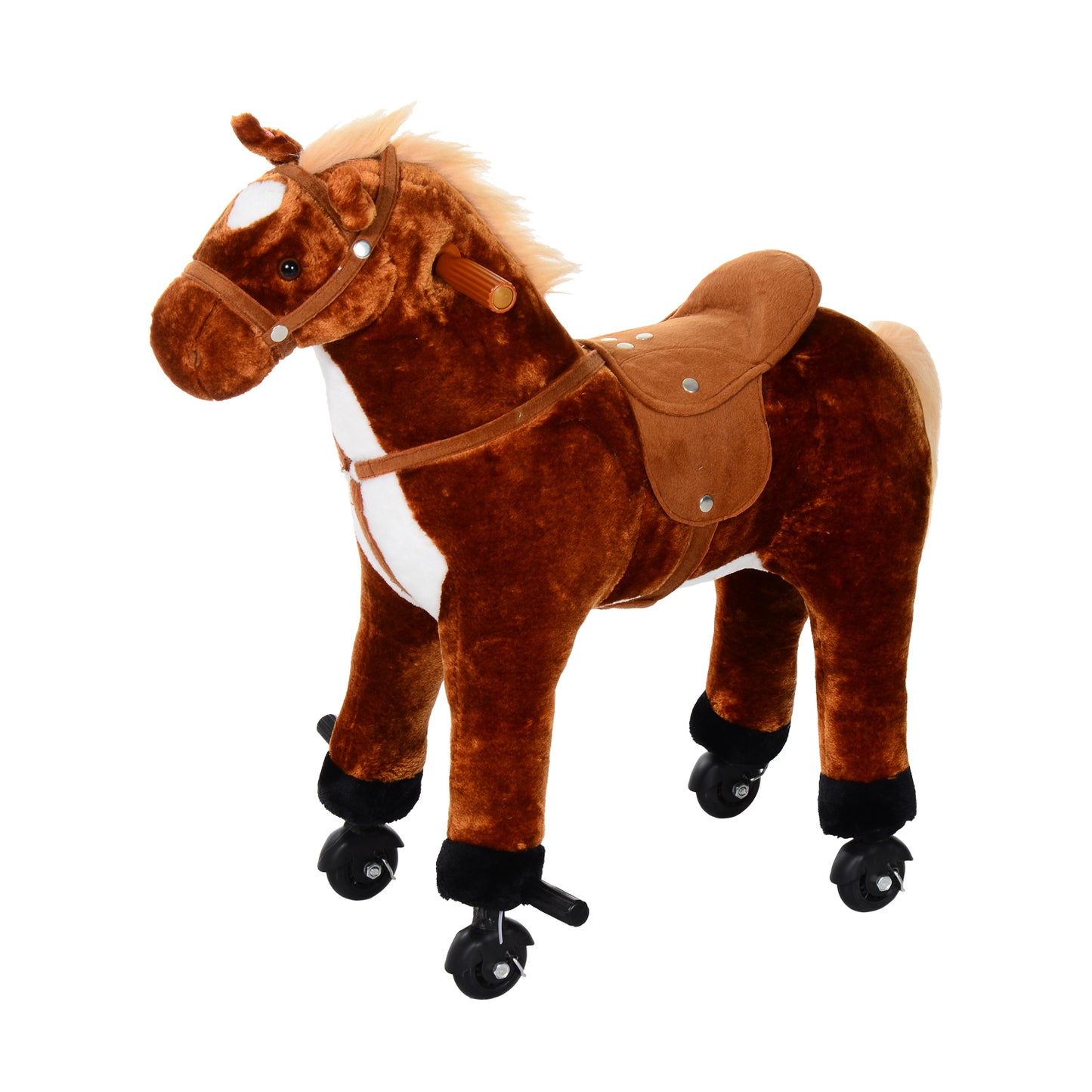 HOMCOM Kids Plush Ride On Walking Horse W/Sound-Brown