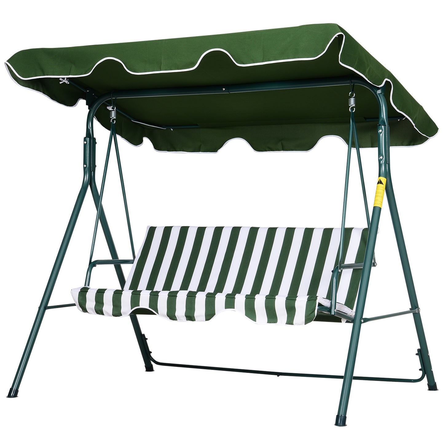 Outsunny Steel 3-Seater Swing Chair w/ Adjustable Canopy Green