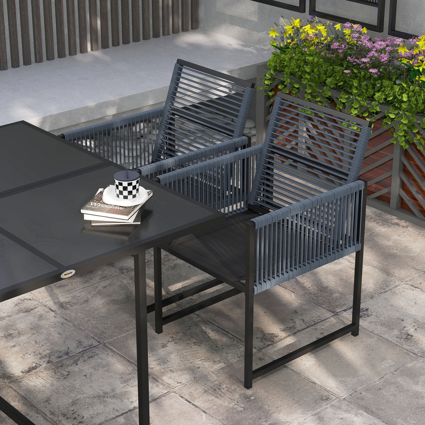 Outsunny Five-Piece Metal Dining Set, with Folding Back Chairs