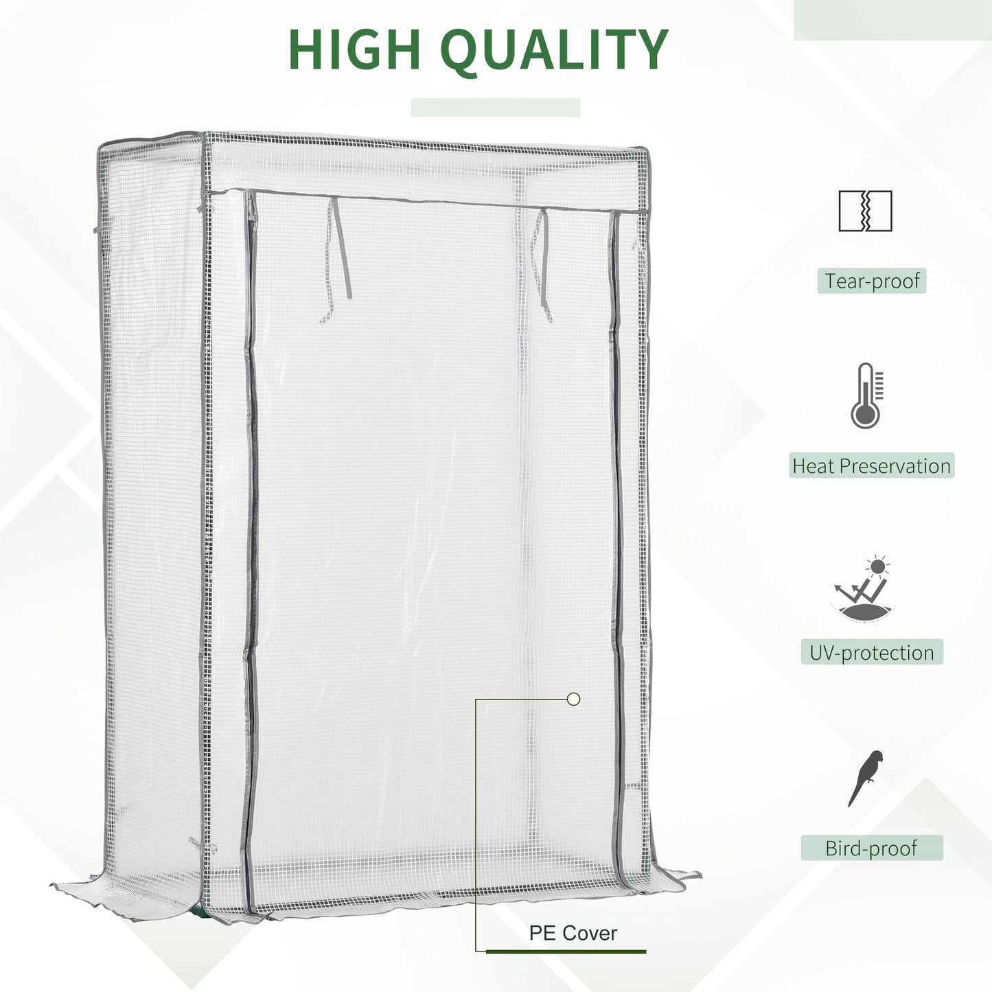 Outsunny 101 x 50 x 150cm Greenhouse PE Cover with Zipper Roll-up Door Outdoor Green