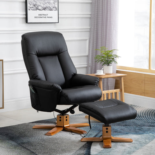 HOMCOM 10-Point Massage Couch PU Leather Armchair Chair w/Footrest Heat Recliner Chair Black