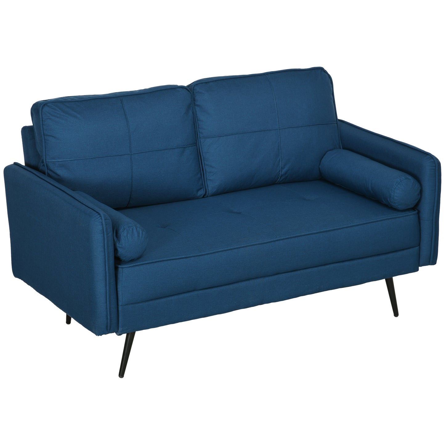 HOMCOM 143cm Loveseat Sofa for Bedroom Upholstered 2 Seater Sofa with Back Cushions and Pillows Blue