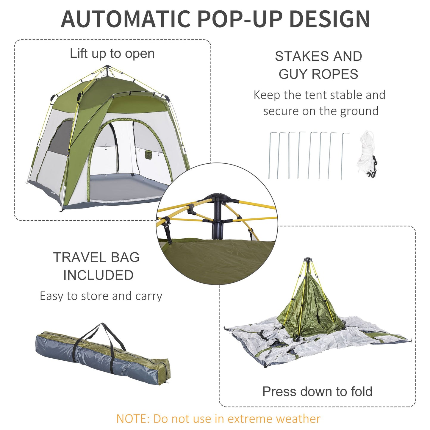 Outsunny Camping Tent, 195H cm-Army Green/Grey