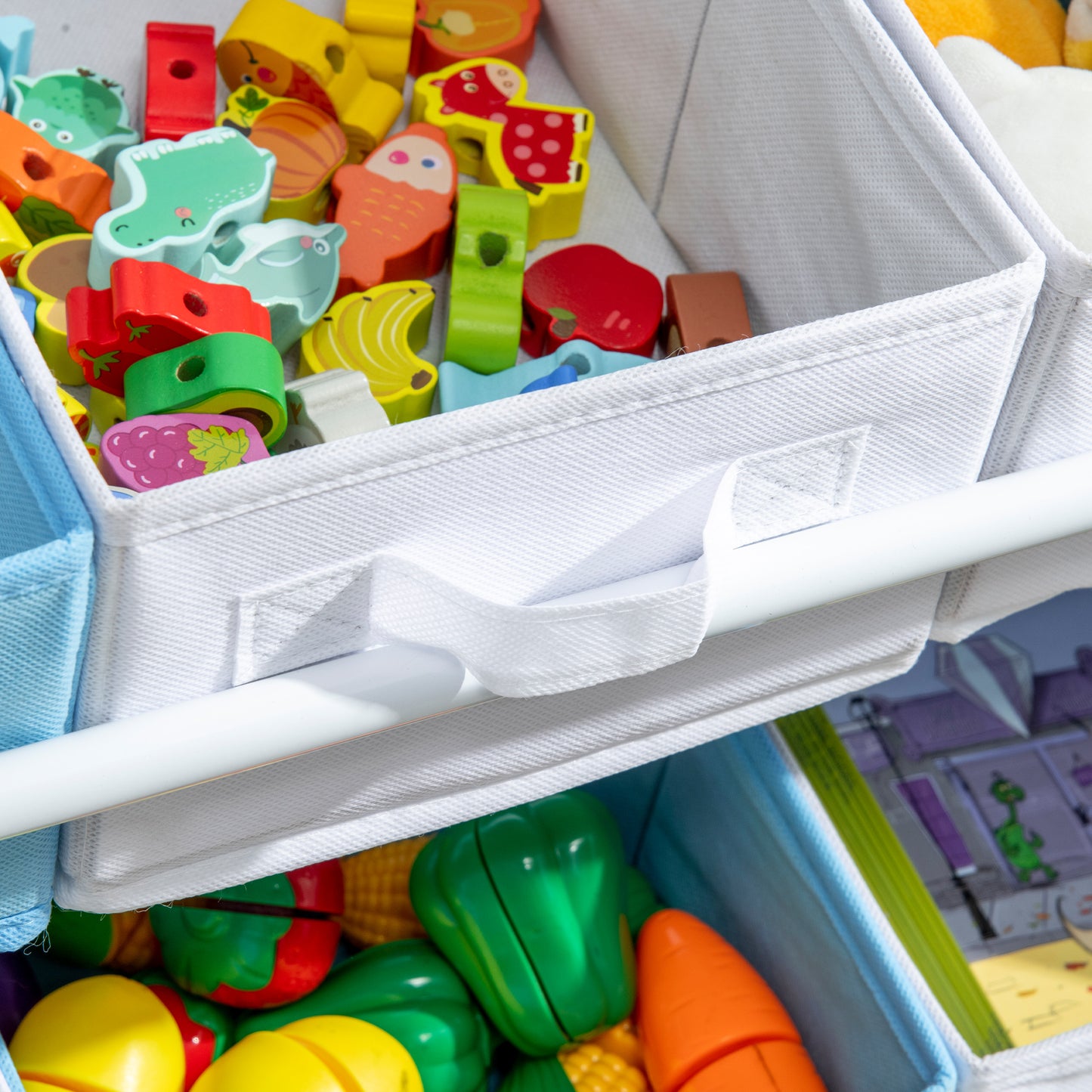 ZONEKIZ Kids Storage Unit with 9 Removable Storage Baskets, Toy Box Organiser with Shelf, Book Shelf for Nursery Playroom, Blue