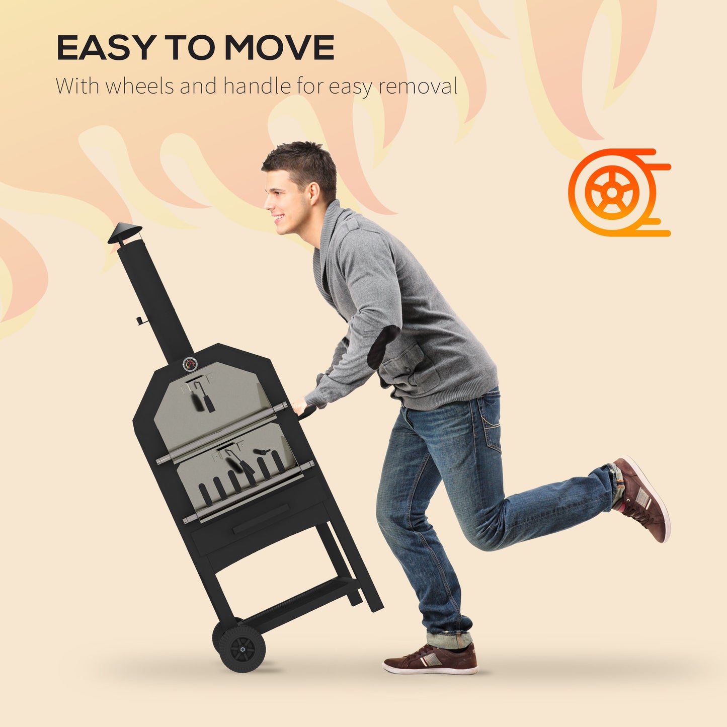 Outsunny Steel 3-Tier Outdoor Pizza Oven Charcoal BBQ Grill, Black