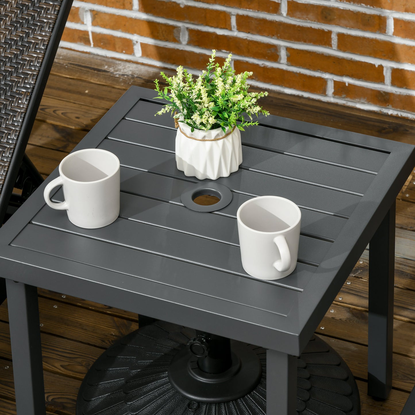 Outsunny Garden Side Table, Patio Coffee Table with Umbrella Hole