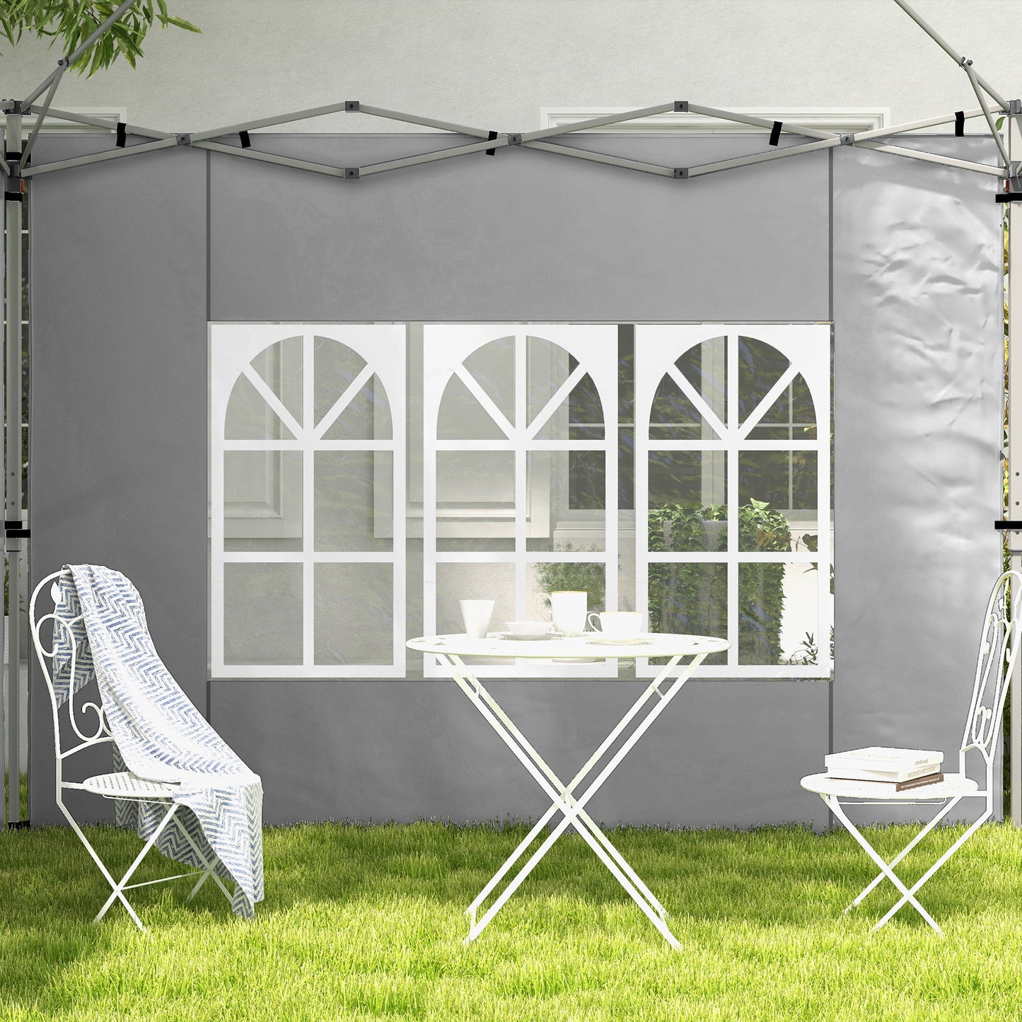 Outsunny Gazebo Side Panels Sides Replacement with Window for 3x3(m) or 3x4m Pop Up Gazebo 2 Pack Grey