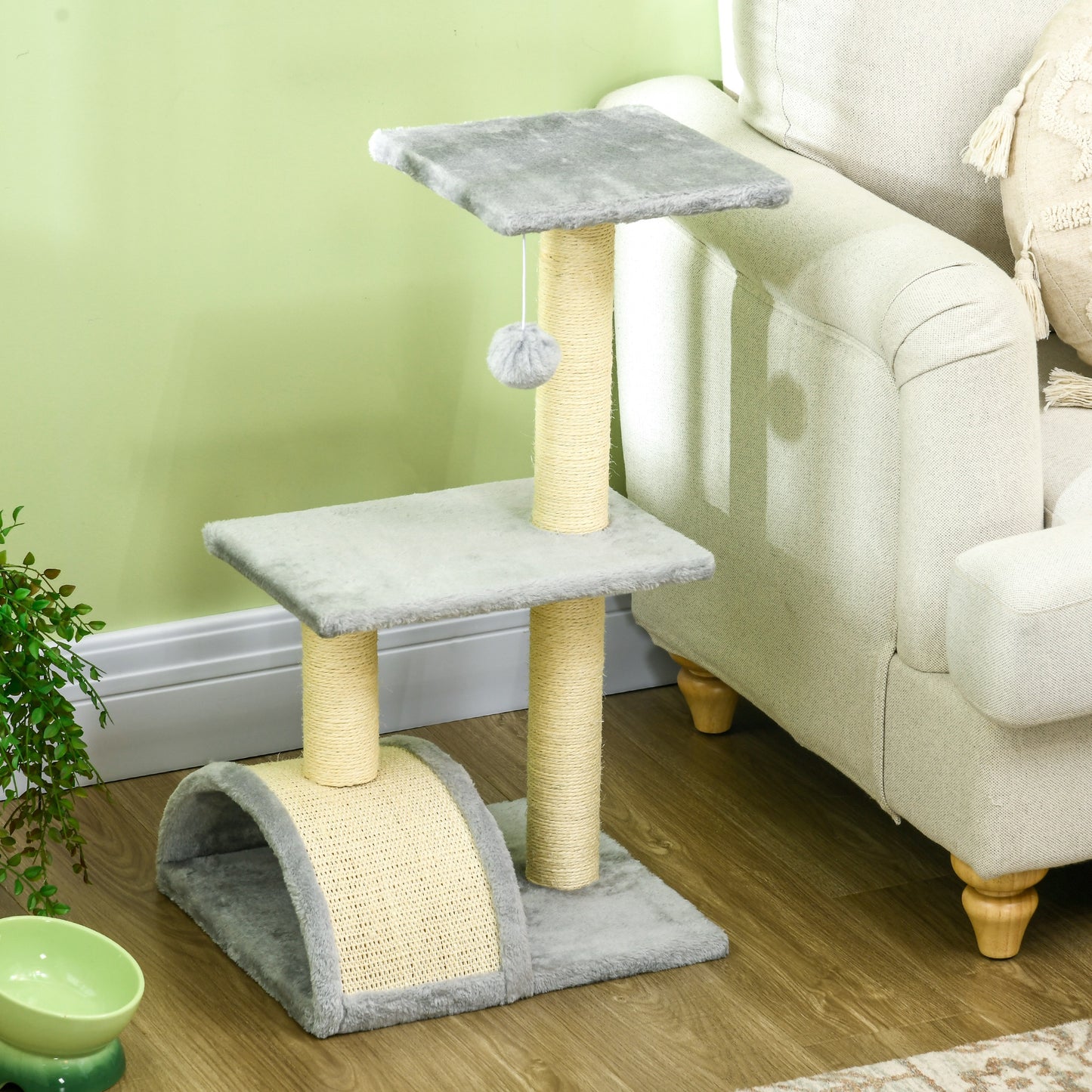 PawHut 72cm Cat Tree with Scratching Post Pad for Indoor Cats Light Grey