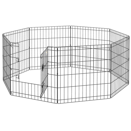 PawHut Dog Playpen Puppy Pen EightPanel Metal Fence for Small Dogs Indoors Outdoors Black