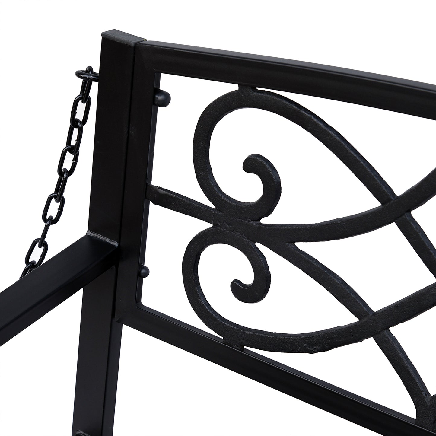 Outsunny Steel Fleur-de-Lis Design Outdoor Porch Swing Seat Bench with Chains for the Yard, Deck, & Backyard, Black Metal Chair Chair Yard Deck