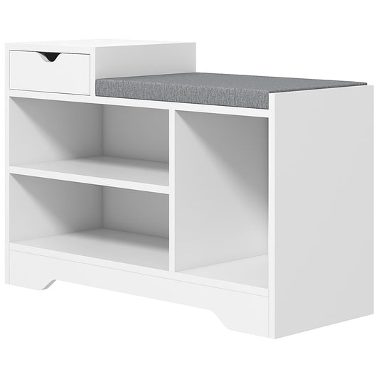 HOMCOM Shoe Storage with Seat Upholstered Entryway Bench Shoe Bench with Drawer and 3 Open Shelves for Hallway