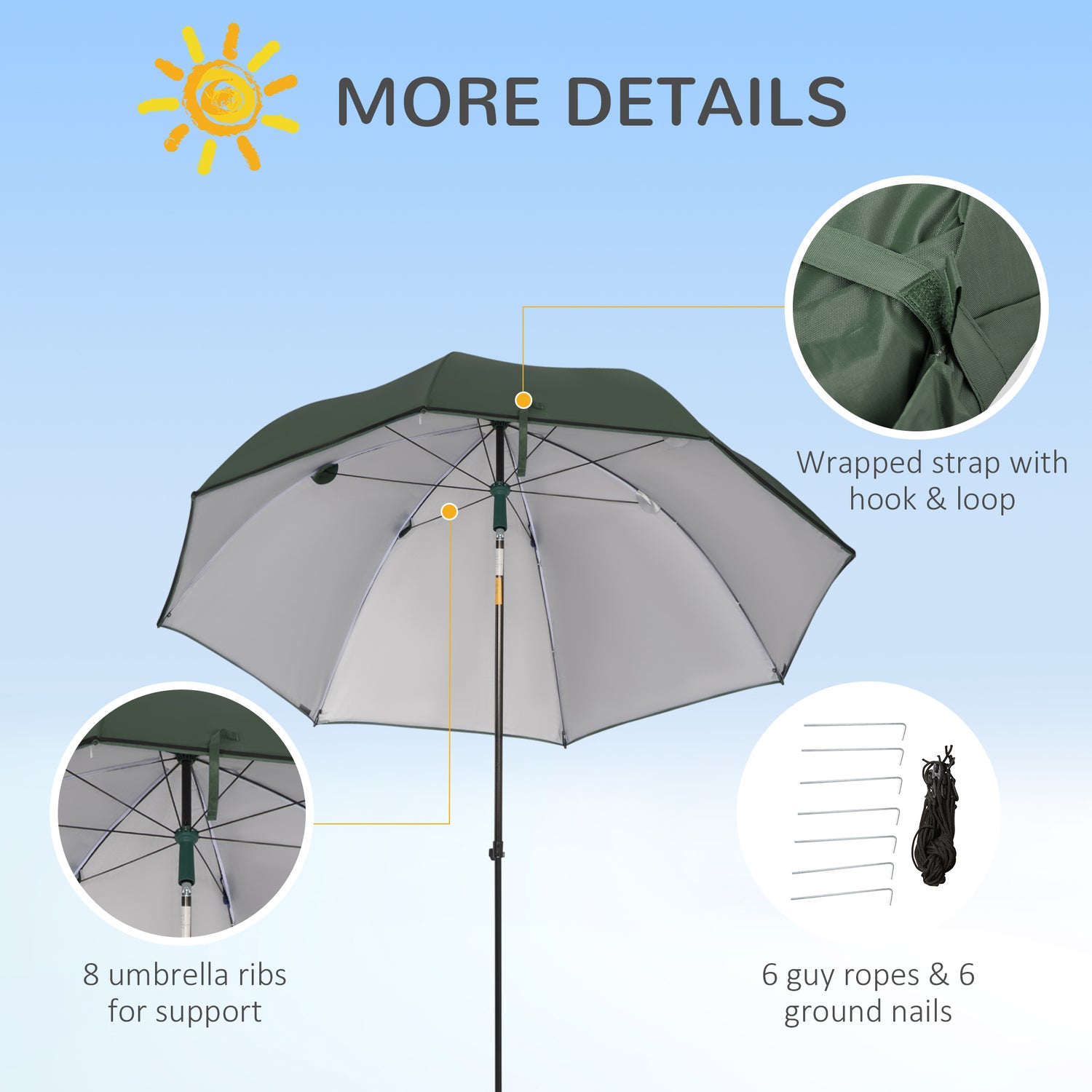 Outsunny 2m Beach Parasol Fishing Umbrella Brolly Sides And Push Botton Tilt Sun Shade Shelter With Carry Bag, UV30+, Blue