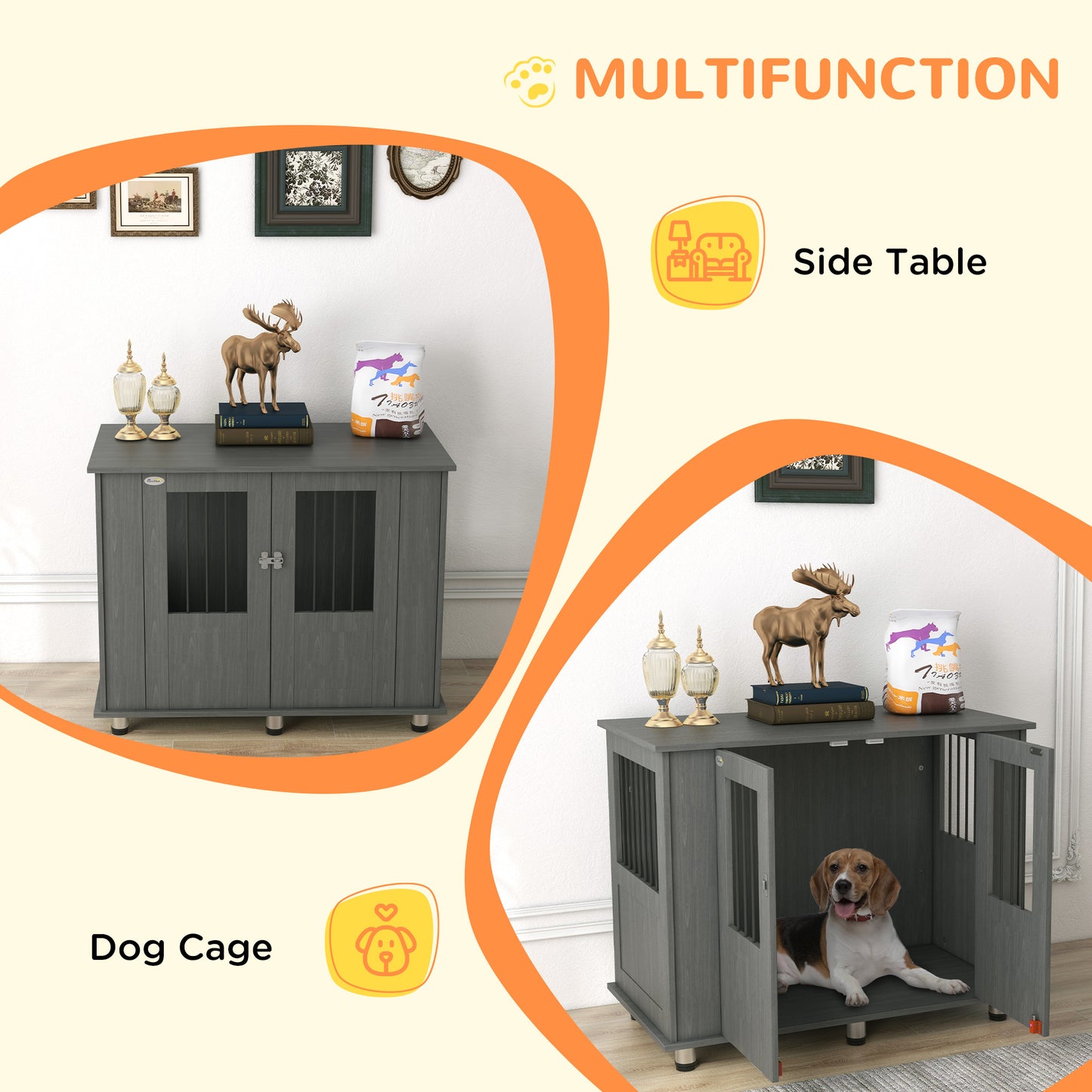 PawHut Dog Crate Table for Medium and Large Dogs with Magnetic Door for Indoor Use 100 x 55 x 80 cm Grey