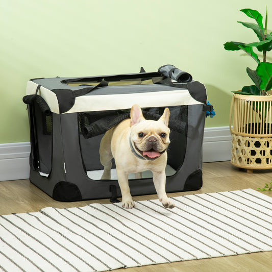 PawHut 60cm Foldable Pet Carrier, Dog Cage, Portable Cat Carrier, Cat Bag, Pet Travel Bag, Grey