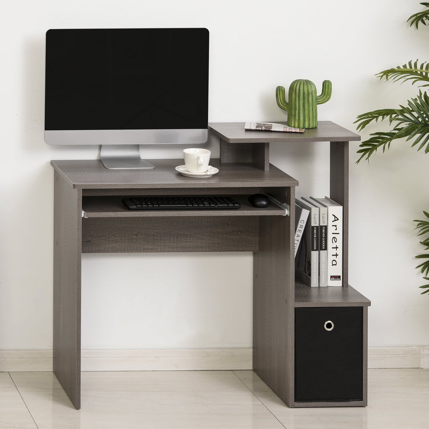 HOMCOM Particle Board Multi-Tier Computer Desk Grey