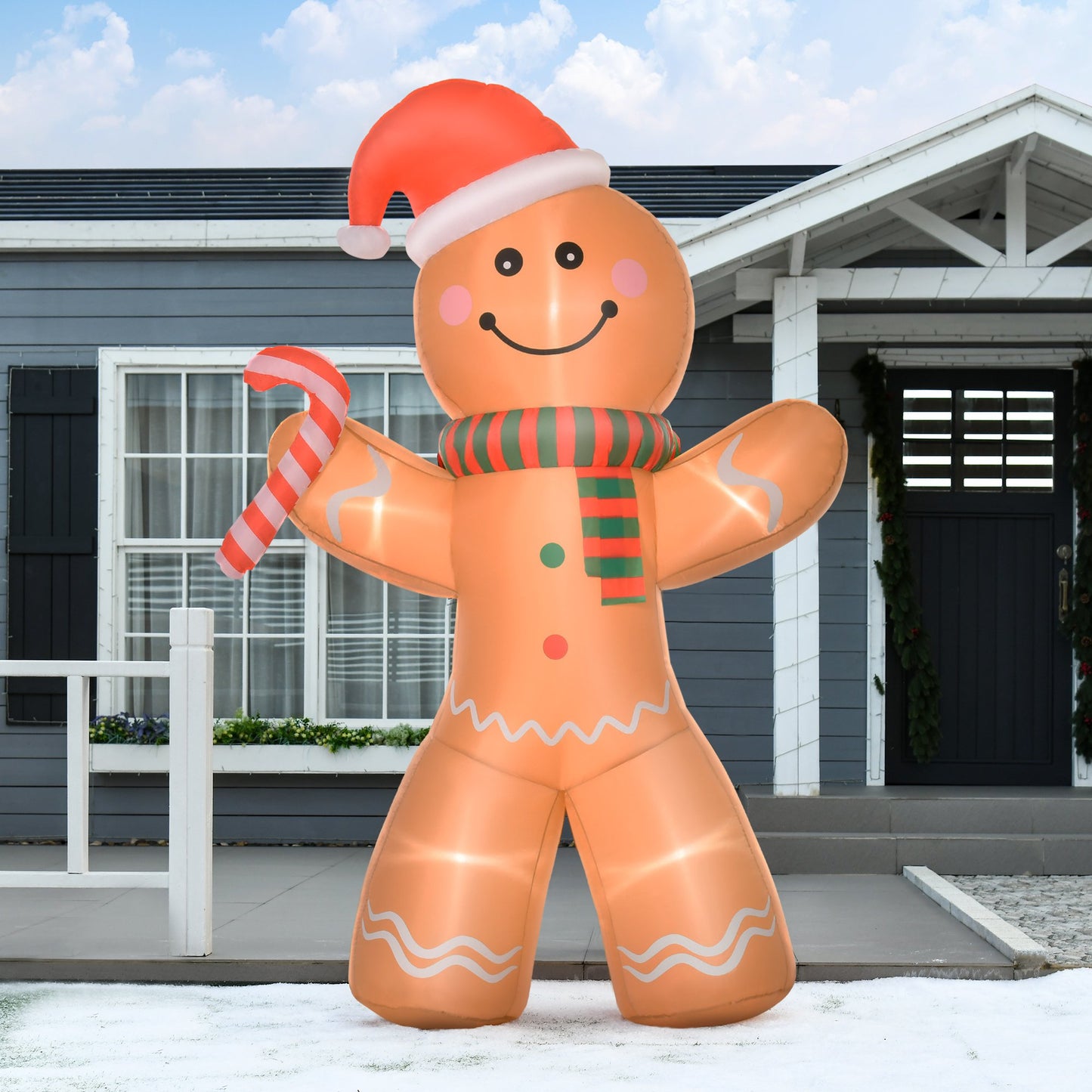 HOMCOM 2.4m Christmas Inflatable Gingerbread Man Lighted Home Indoor Outdoor Decoration