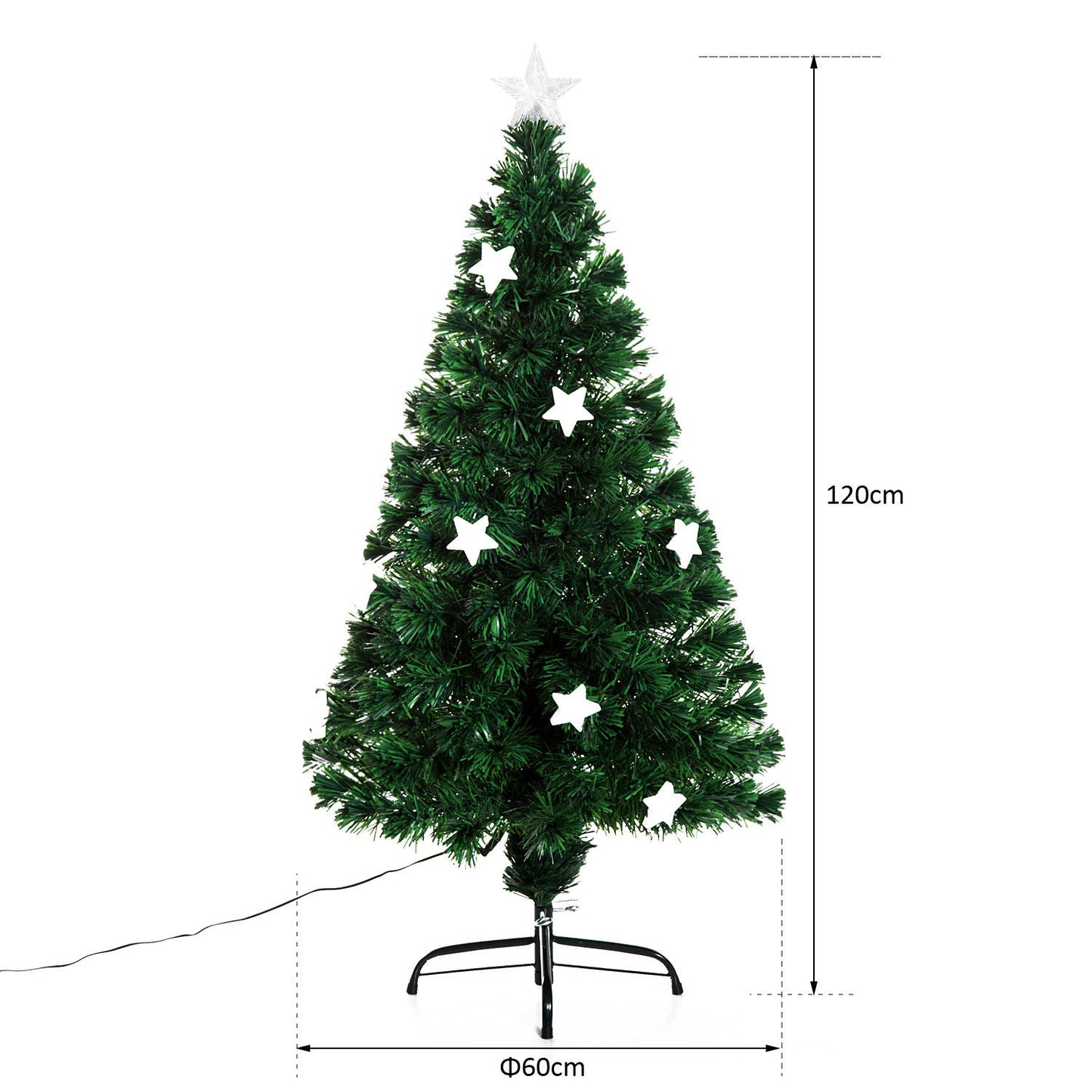 HOMCOM 4ft 120cm Green Fibre Optic Artificial Christmas Tree W/ Stars Lights