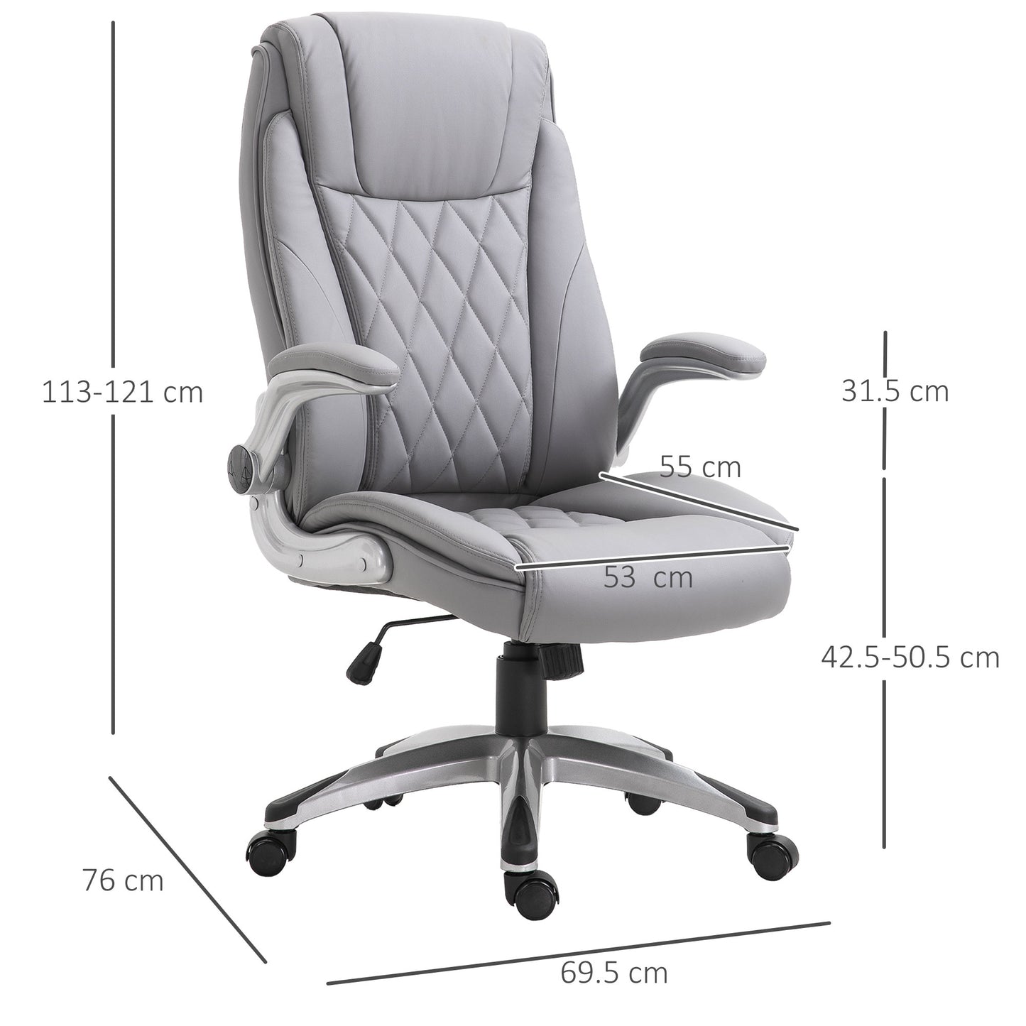 Vinsetto High Back Executive Office Chair Home Swivel PU Leather Ergonomic Chair, with Flip-up Arm, Wheels, Adjustable Height, Grey