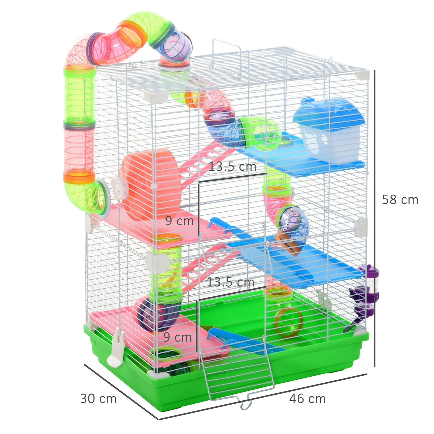 PawHut 5 Tier Hamster Cage Carrier Habitat Small Animal House w/ Exercise Wheels Tunnel
