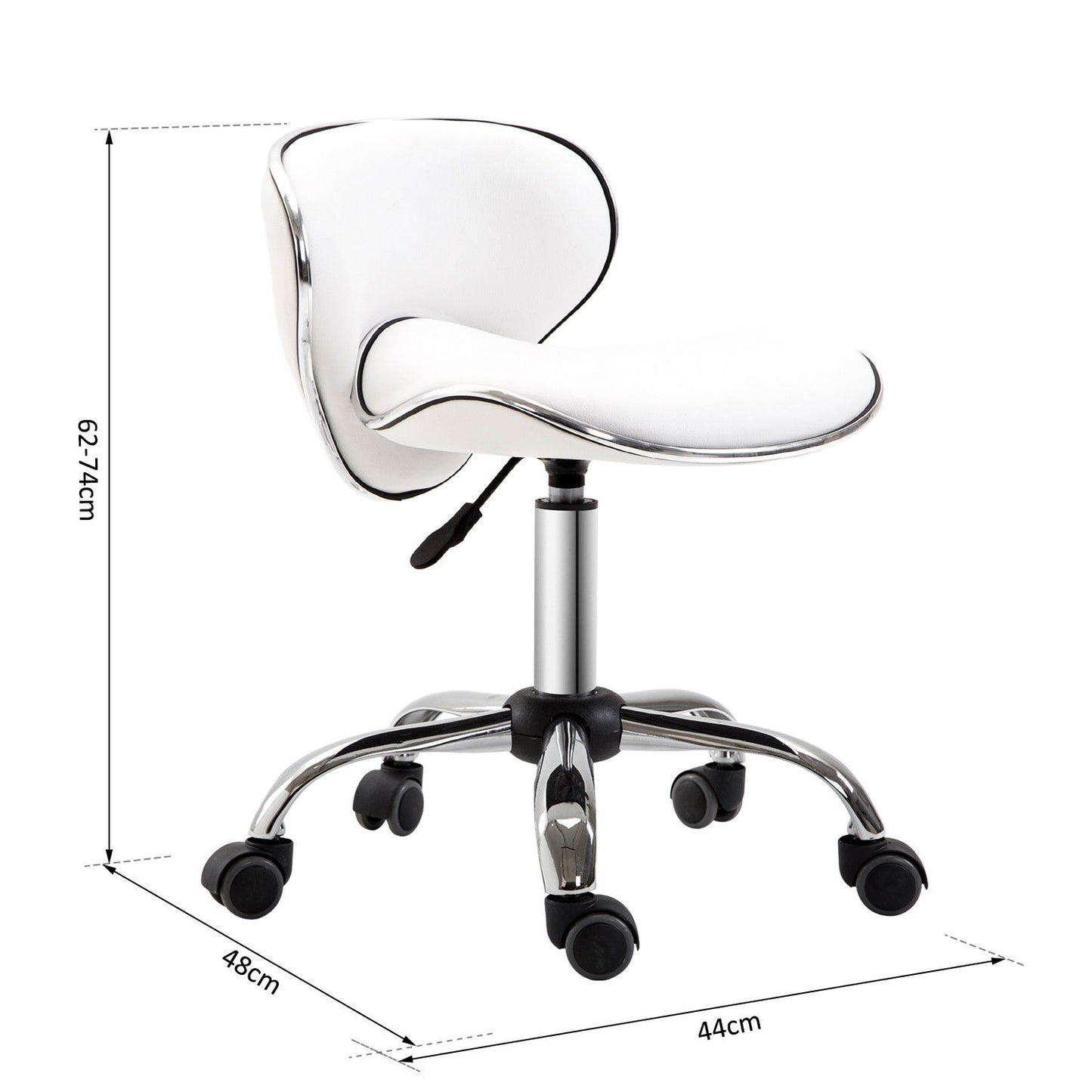 HOMCOM PU Leather Rolling Swivel Salon Chair Salon Stool with Backrest White