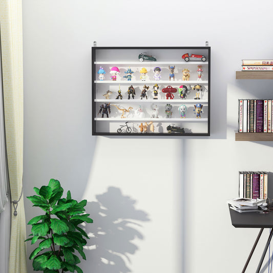 HOMCOM 5-Tier Wall Display Shelf Cabinet w/ Adjustable Shelves Glass Doors Black/White