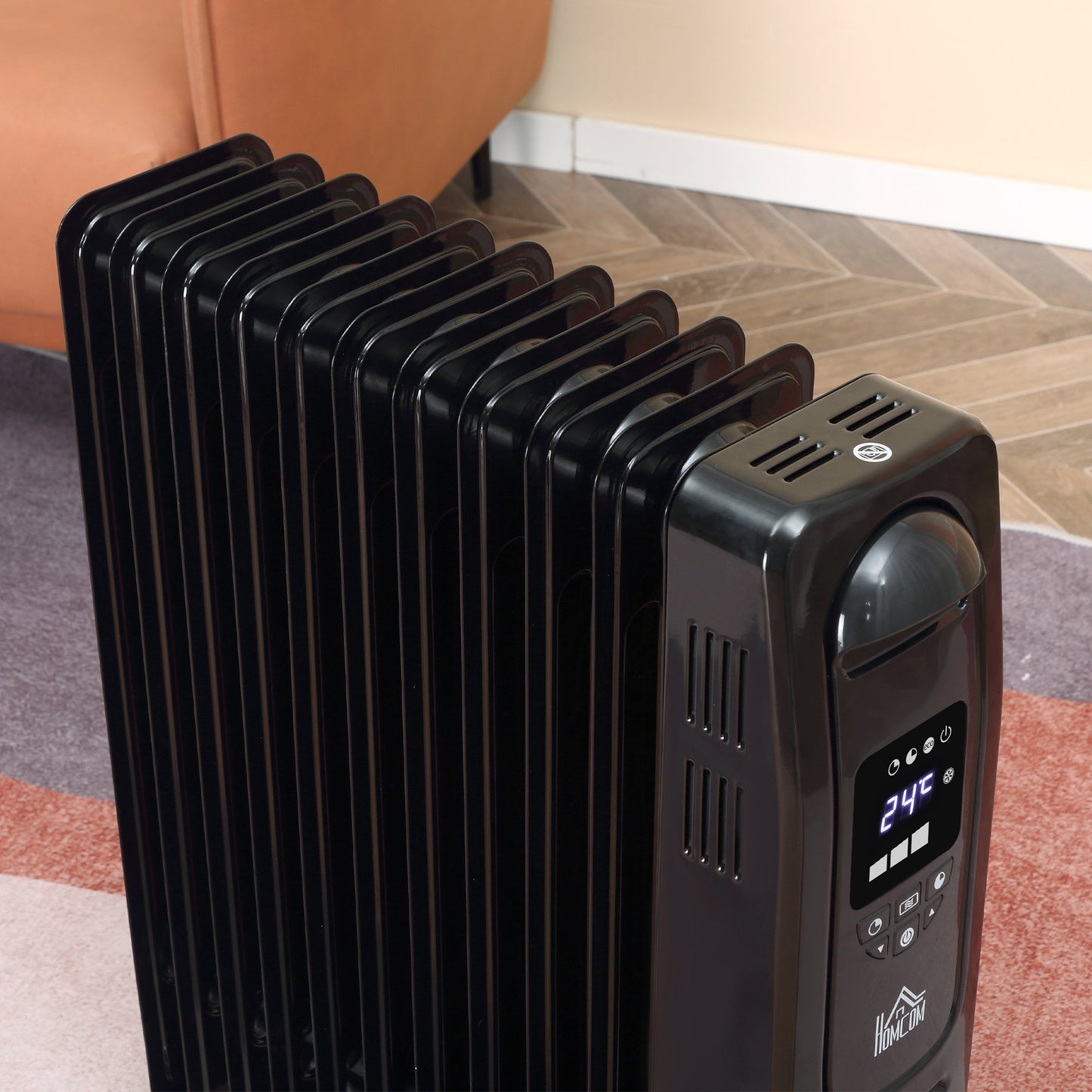 HOMCOM 2180W Oil Filled Radiator, 9 Fin Portable Heater w/ Timer Remote Control Black