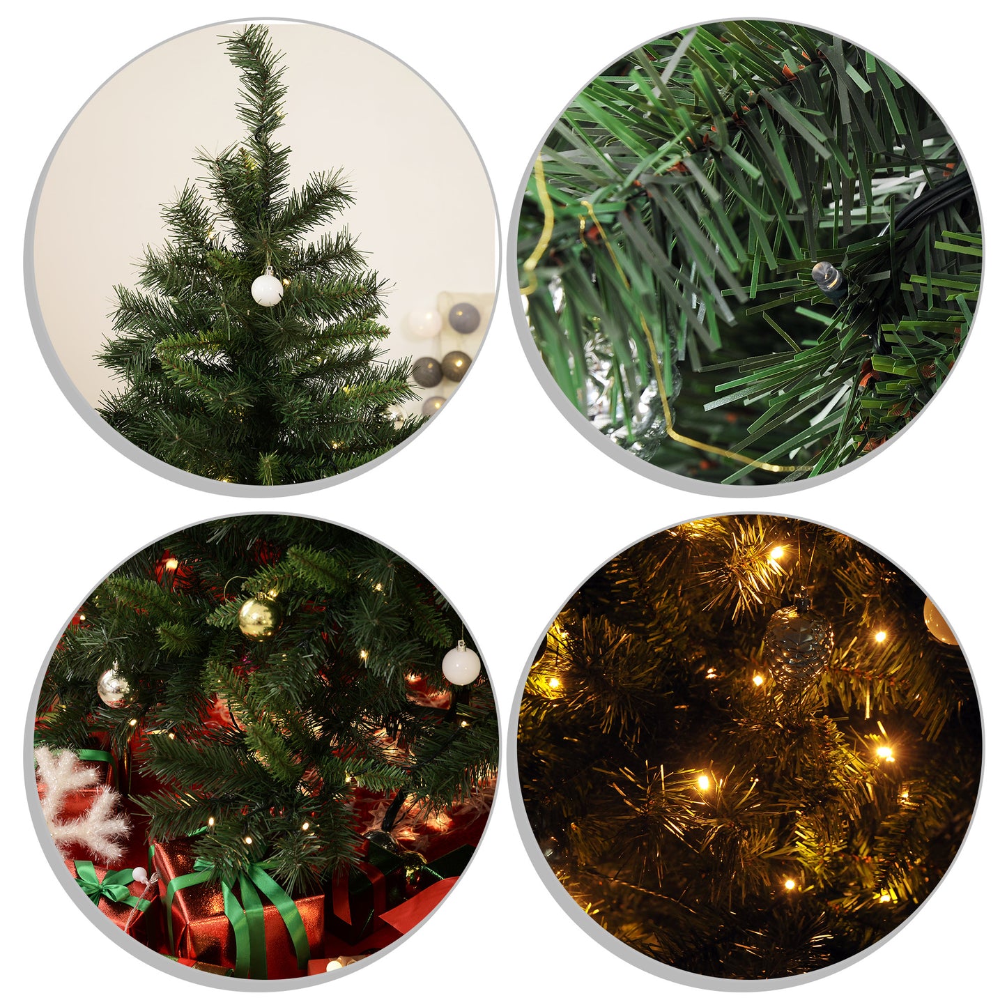 HOMCOM 6FT Pre-Lit Artificial Christmas Tree W/ Ornament, Metal Stand-Green