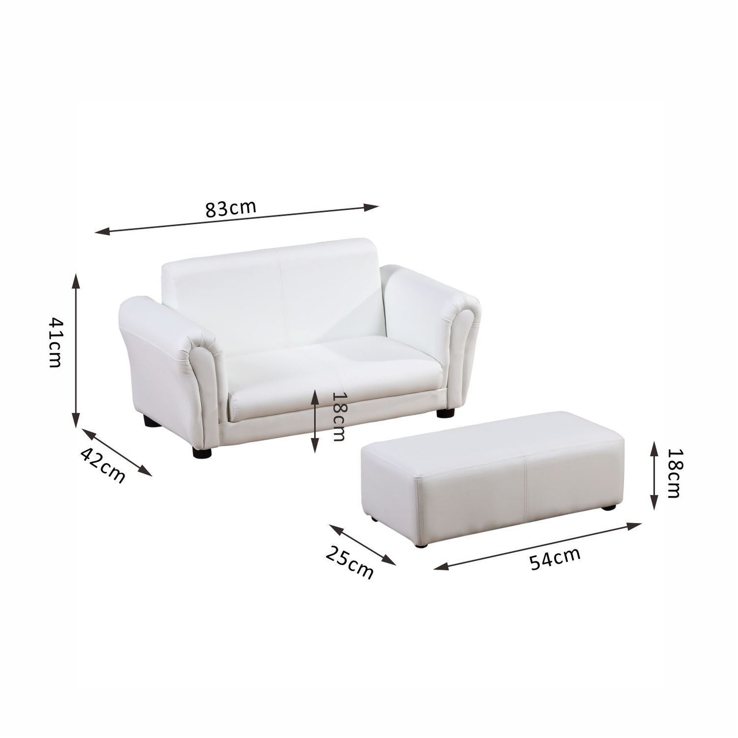 HOMCOM Kids PVC 2-Seater Mini Sofa Set w/ Footstool White