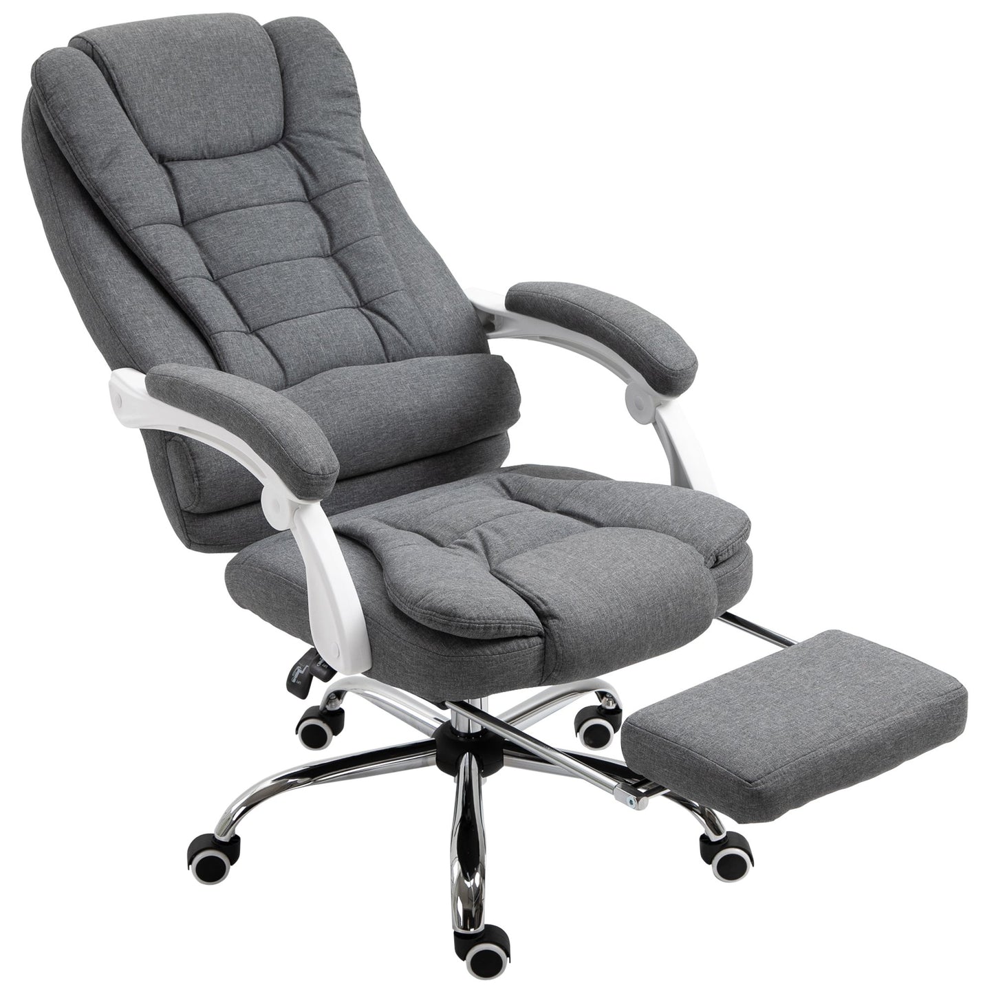 Vinsetto Linen Ergonomic Office Chair w/ Retractable Footrest Gray White