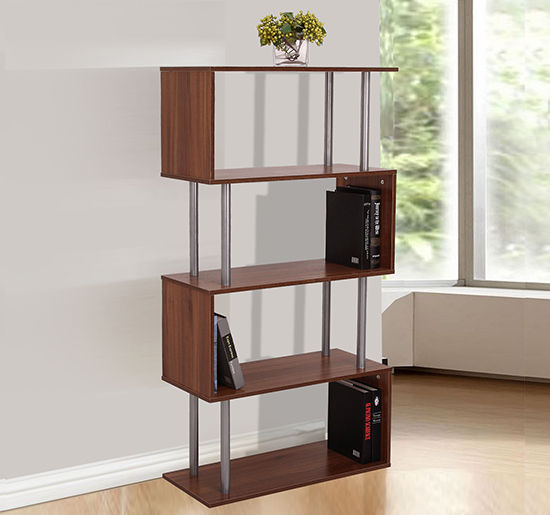 HOMCOM Particle Board S-Shaped Asymmetrical Bookshelf Unit Walnut