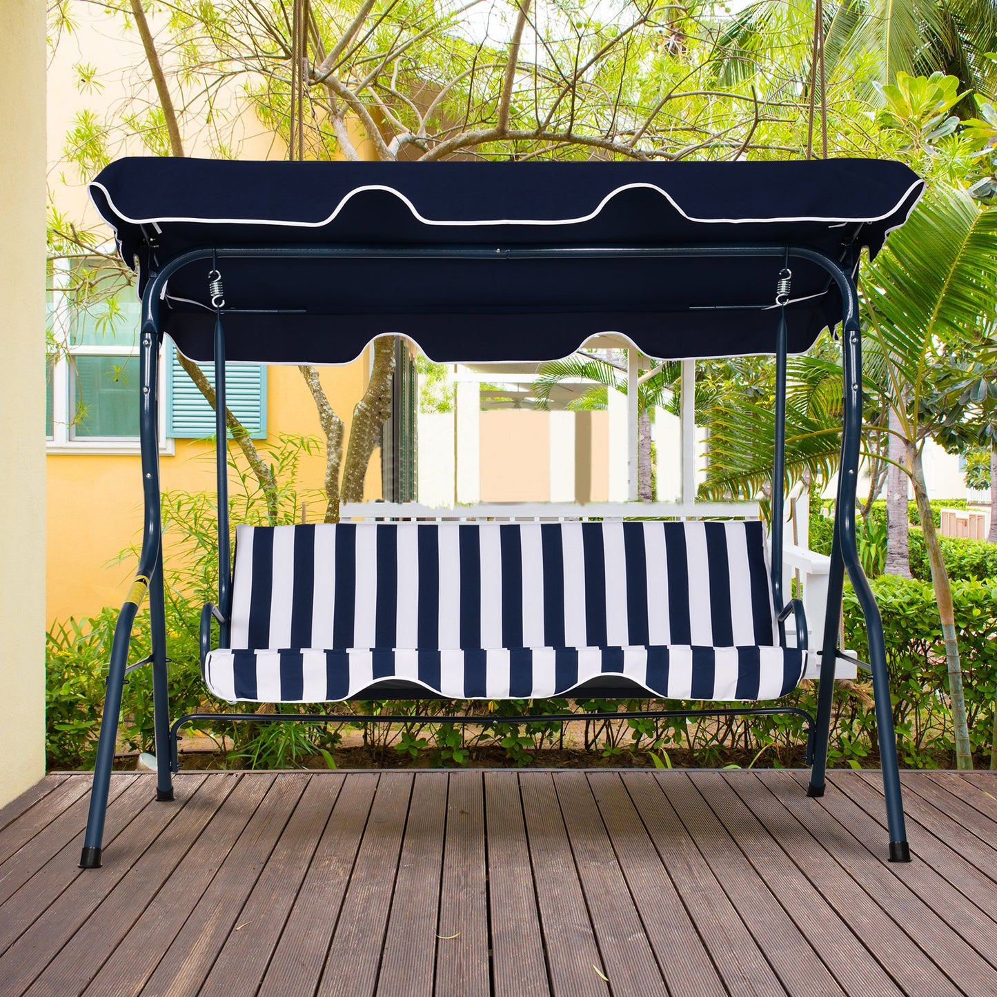Outsunny Steel 3-Seater Swing Chair w/ Canopy Blue