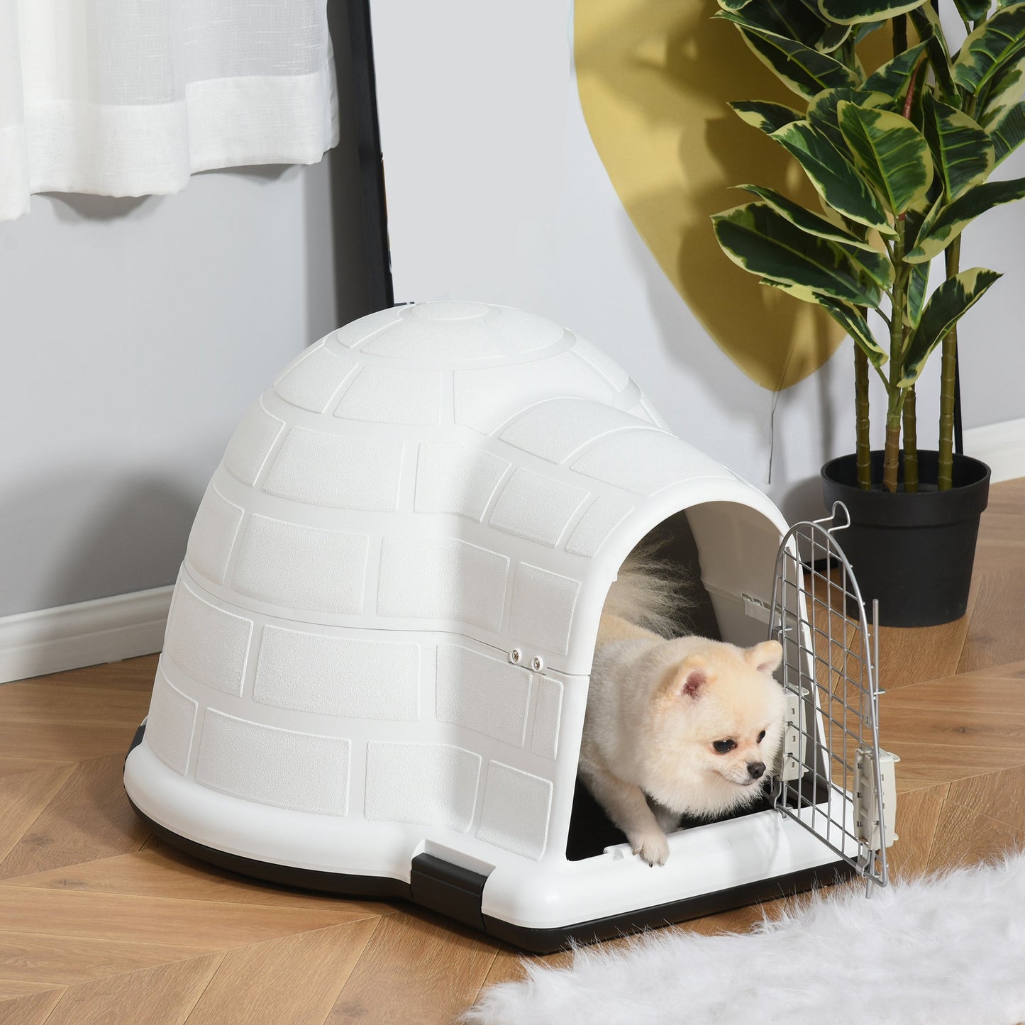 PawHut Plastic Igloo Dog House Puppy Kennel Pet Shelter w/ Windows for Small Sized Dogs