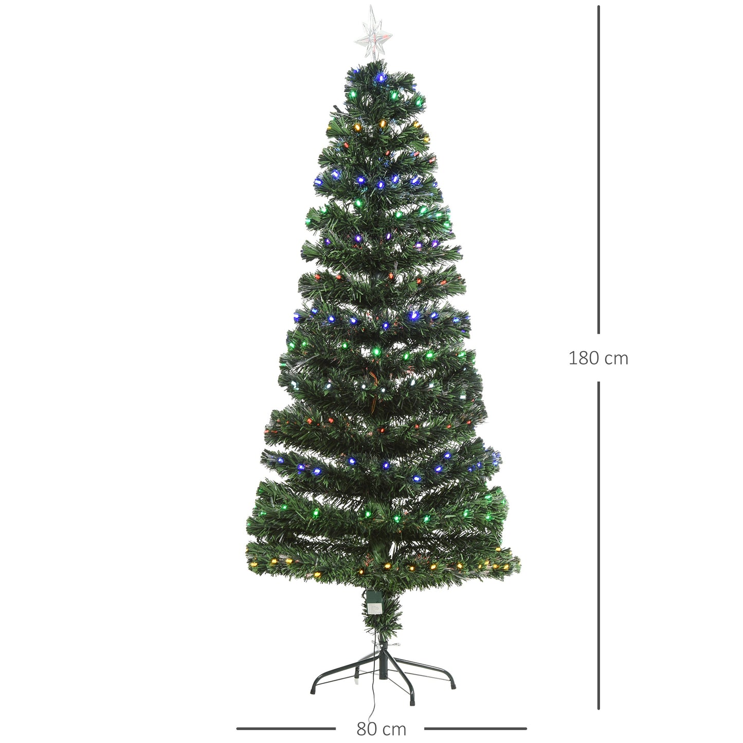 HOMCOM 180CM Pre-Lit Fibre Optic Christmas Tree Metal Base 220 Branch Tip LED Lights