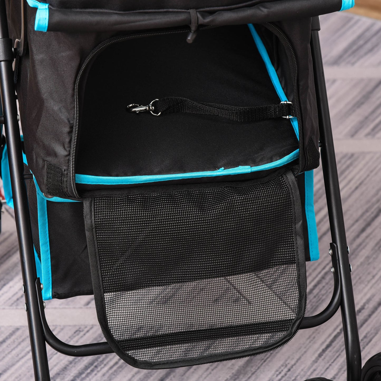 PawHut Pet Stroller Foldable Carriage w/ Brake Basket Adjustable Canopy Removable Cloth