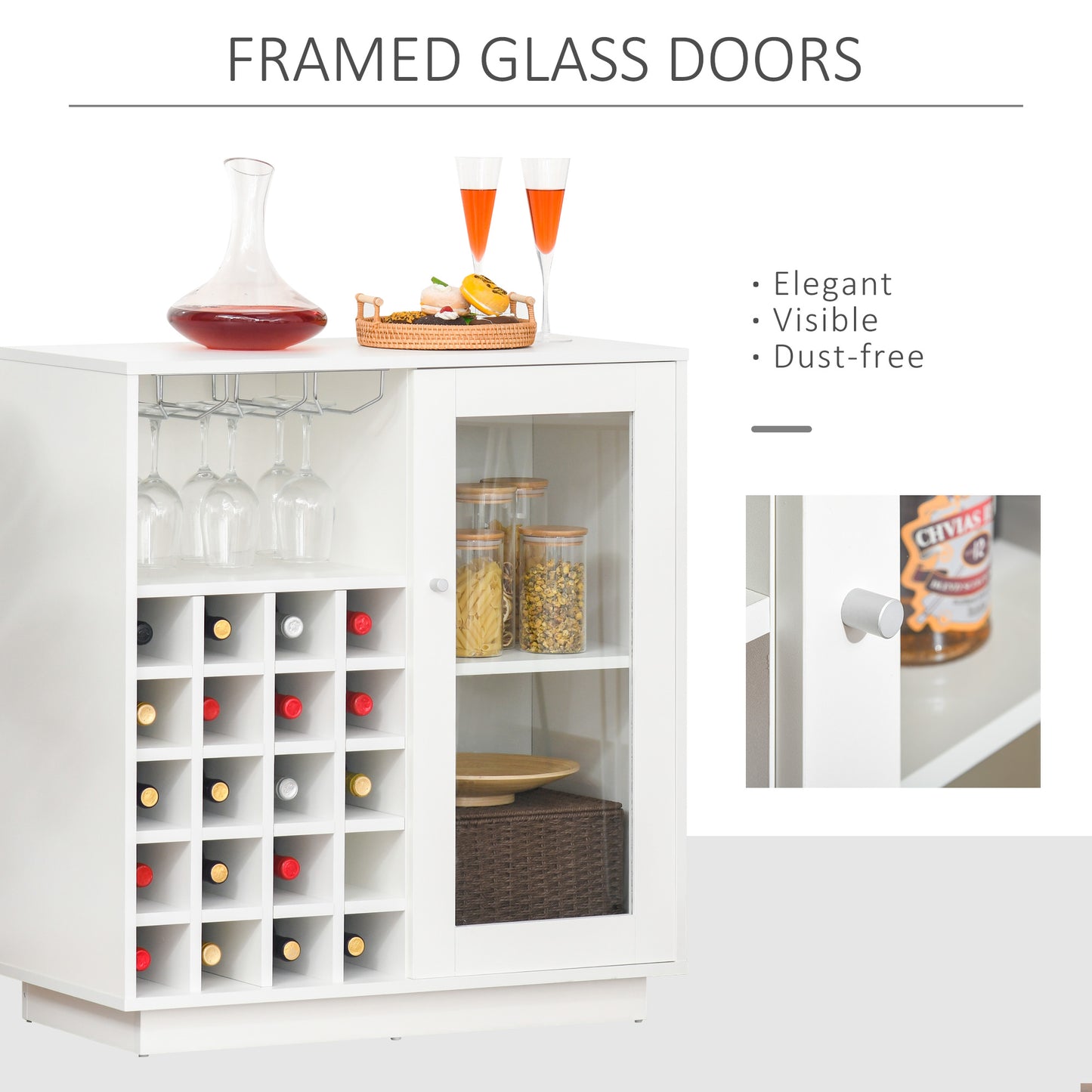 HOMCOM Modern Sideboard Wine Cabinet Cupboard with Glass Holder & 20-Bottle Wine Rack