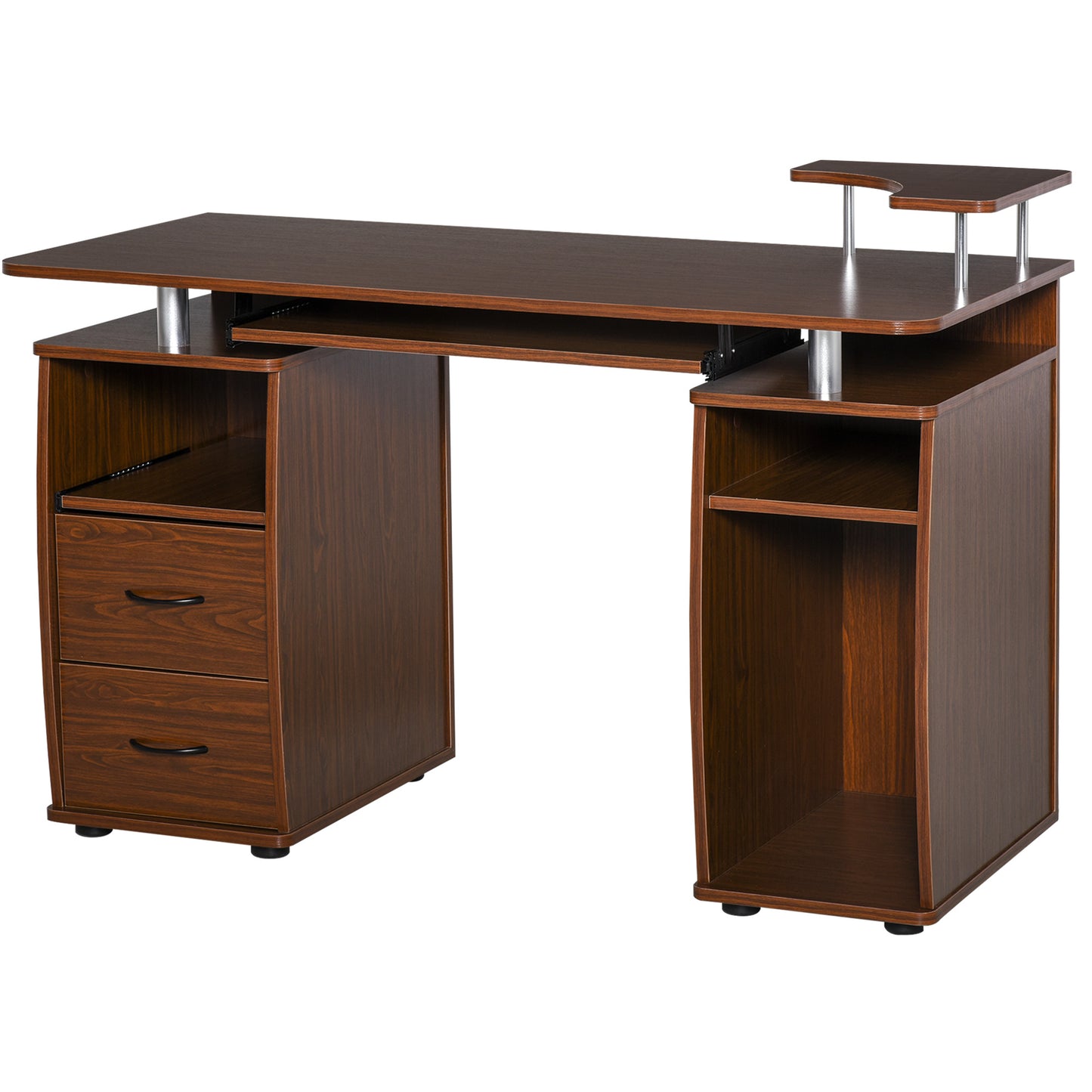 HOMCOM Computer Desk Office PC Table Workstation with  Keyboard Tray, Drawers, Brown