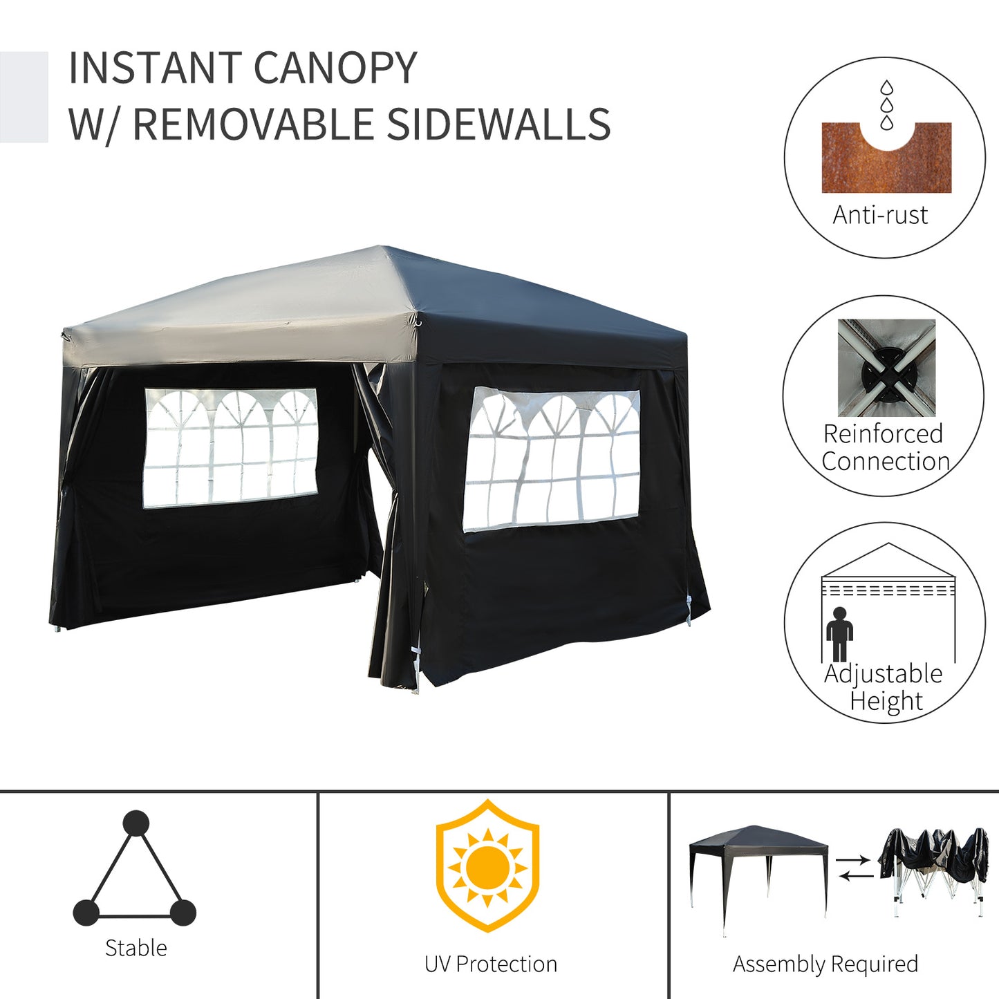 Outsunny Pop Up Gazebo Marquee, 3x3 m-Black