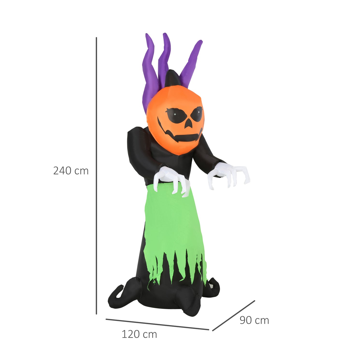 HOMCOM 240cm Inflatable Halloween Pumpkin Ghost Decoration w/ LED Lights