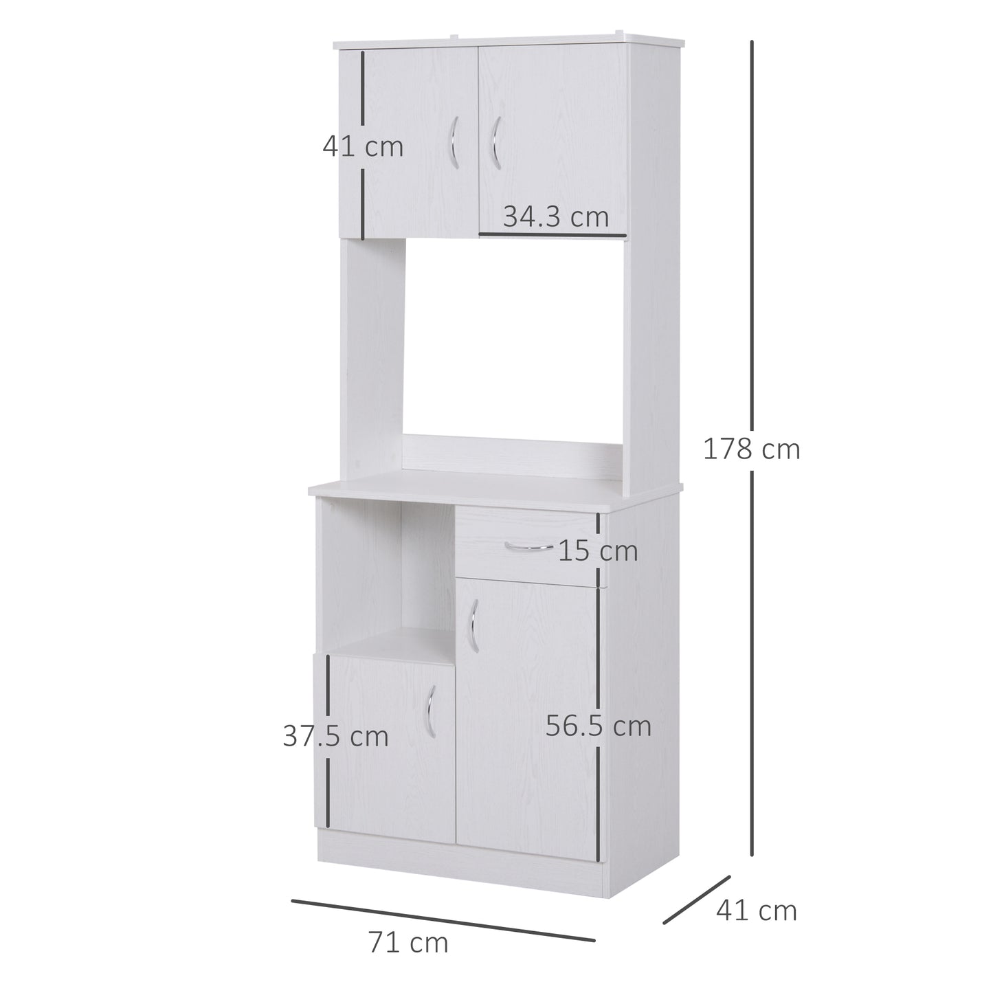HOMCOM Kitchen Cabinet Storage W/Particle Board, 71W x 41D x 178Hcm-White Oak