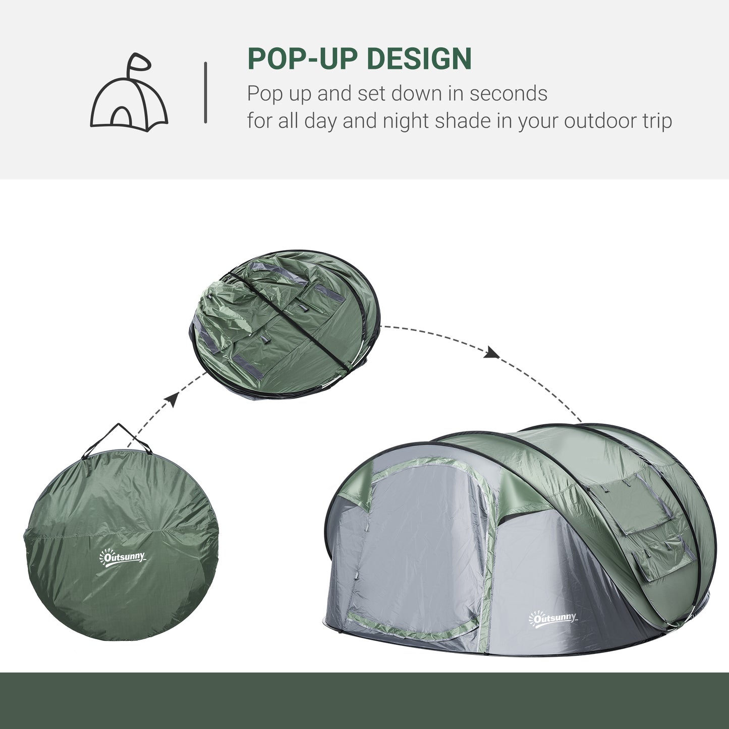 Outsunny 4-5 Person Pop-up Camping Tent Waterproof Family Tent Grey