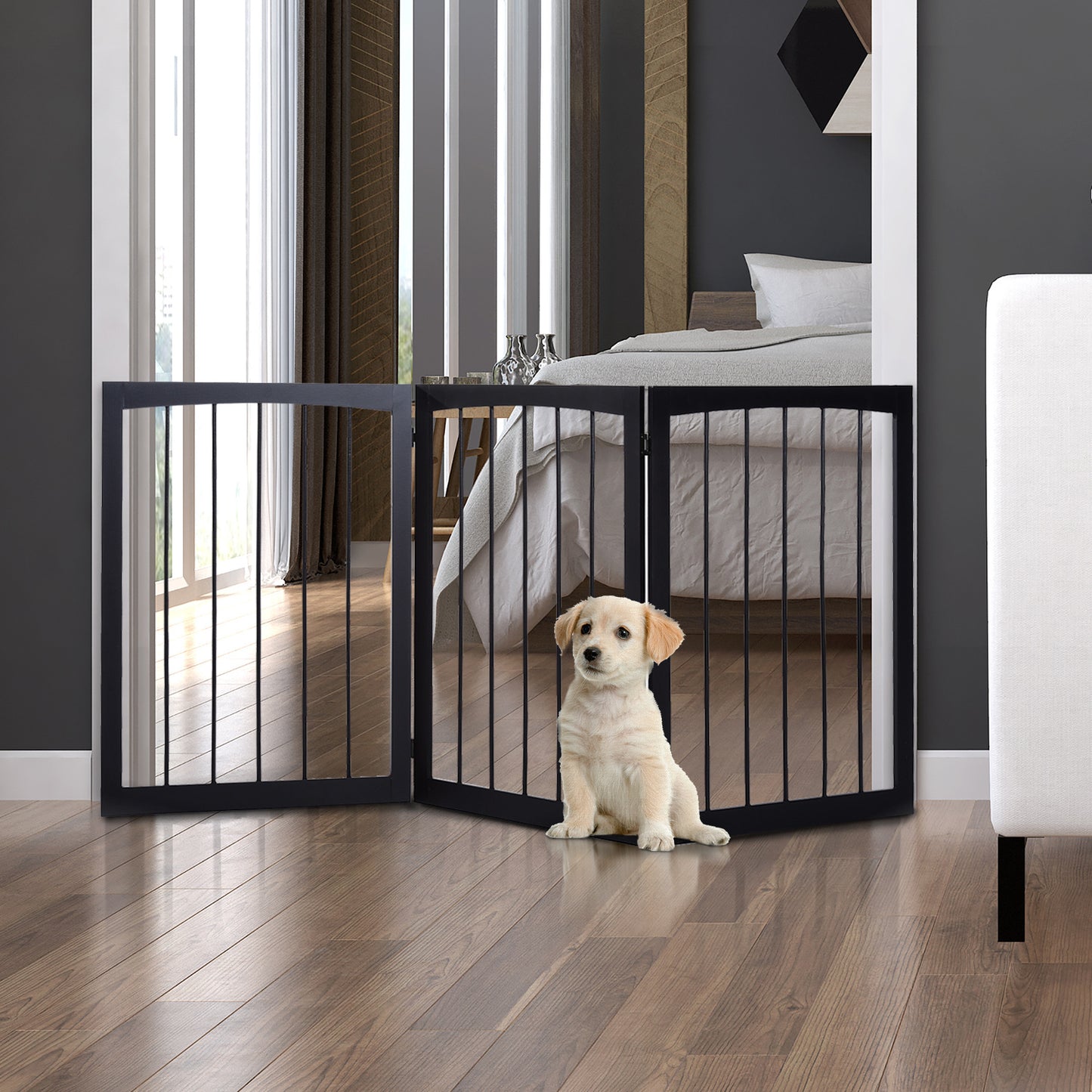 Pawhut 160L x 1.2D x 76H cm Free Standing Folding Pet/Child Safety Fence-Dark Brown