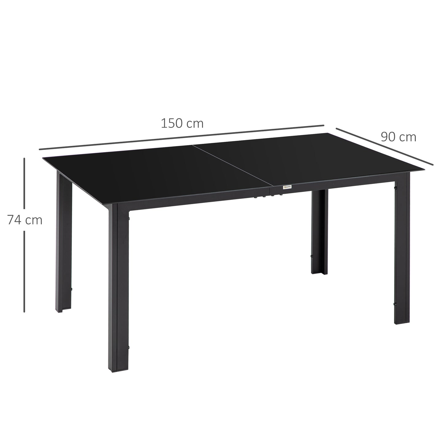 Outsunny Outdoor Dining Table for 6, Aluminium Rectangular Garden Table with Tempered Glass Tabletop for Yard, Deck, Patio, Black