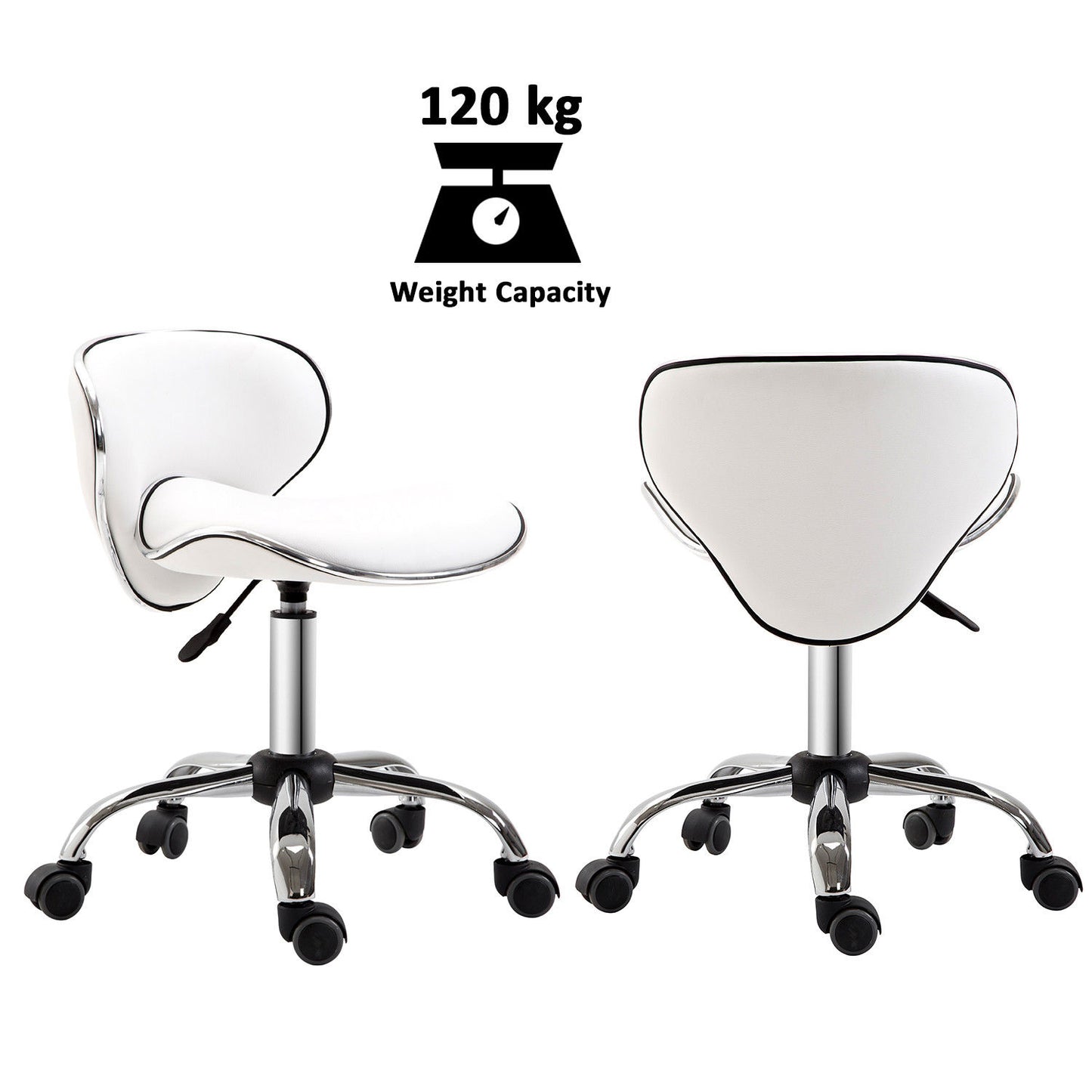 HOMCOM PU Leather Rolling Swivel Salon Chair Salon Stool with Backrest White