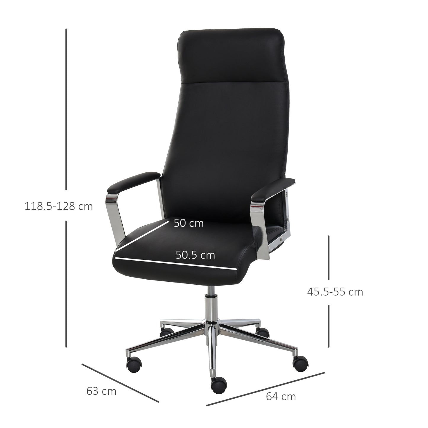 Vinsetto Office Chair Faux Leather High-Back Swivel Computer Desk Chair w/ Wheels, Black