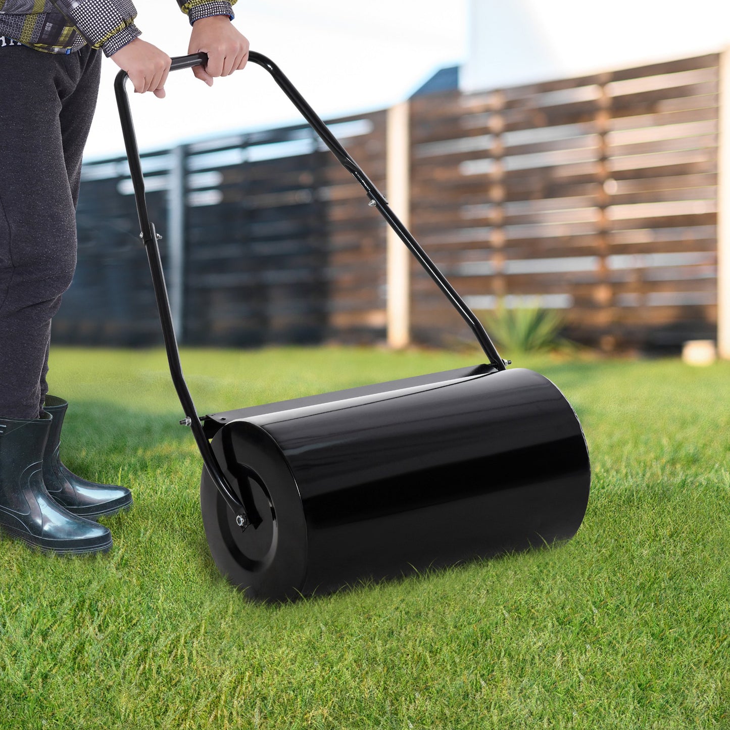 DURHAND Heavy Duty Lawn Roller, 67Lx32Wx105H cm, Steel-Black