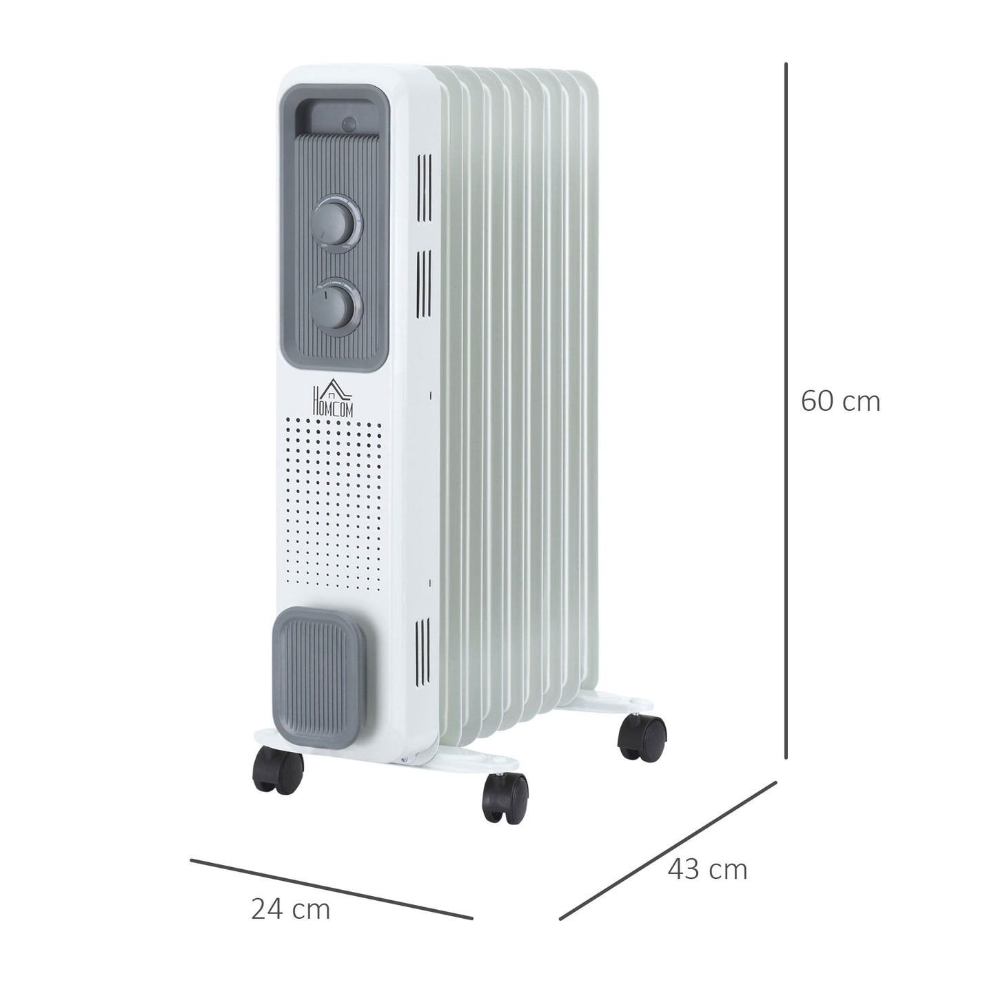 HOMCOM 2180W Oil Filled Radiator, 9 Fins, Portable Heater w/ Timer, Thermostat Control