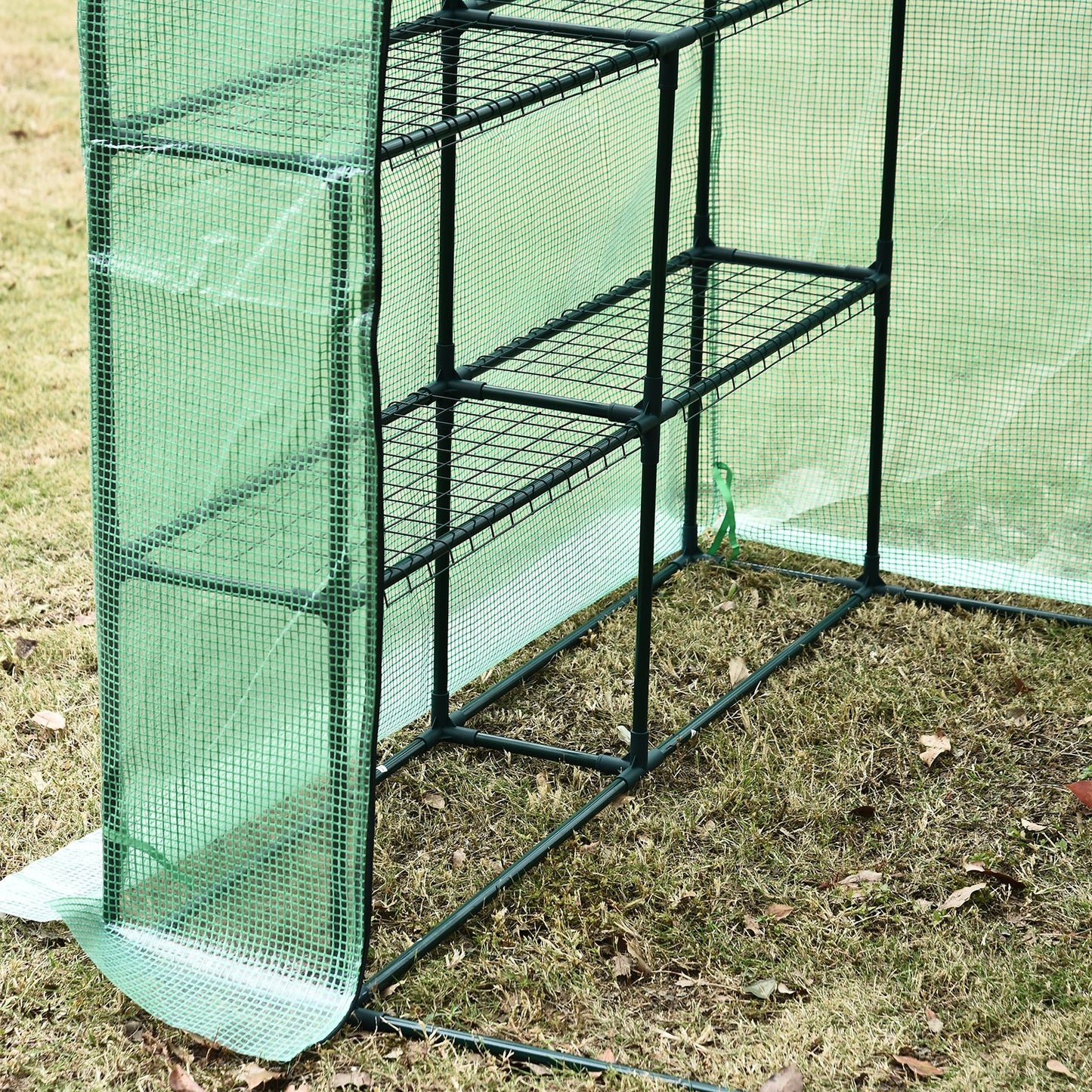 Outsunny 143x143x195 cm Walk in Greenhouse W/ Shelves-Dark Green