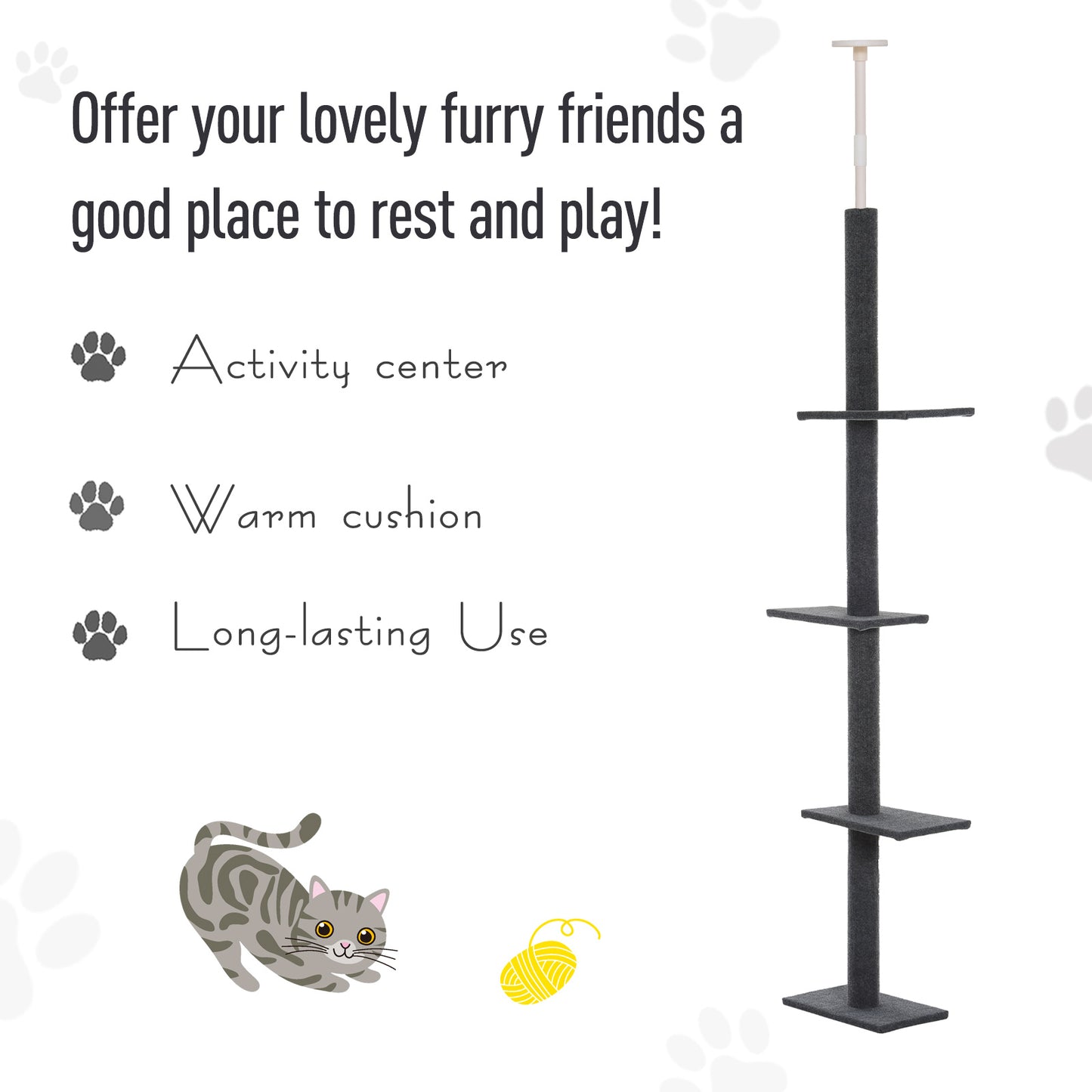 PawHut 4-level Cat Tree Condo with Covered Scratching Posts Grey