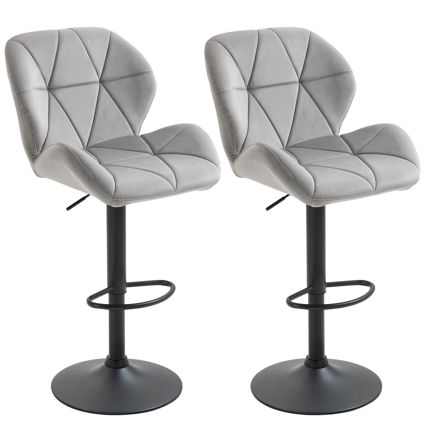 HOMCOM Bar Stool Set of 2 Fabric Adjustable Height Armless Counter Chairs Light Grey